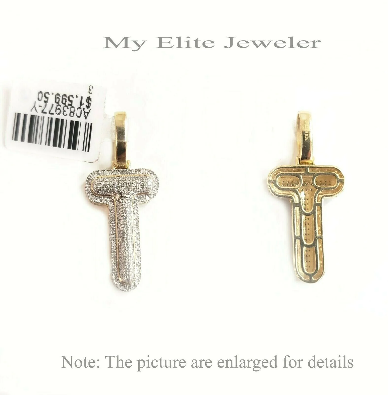 10 K Gold 3mm Chain 0.24 CT Diamond Initial T Charm Alphabet Men's Ladies Letter - Image 5