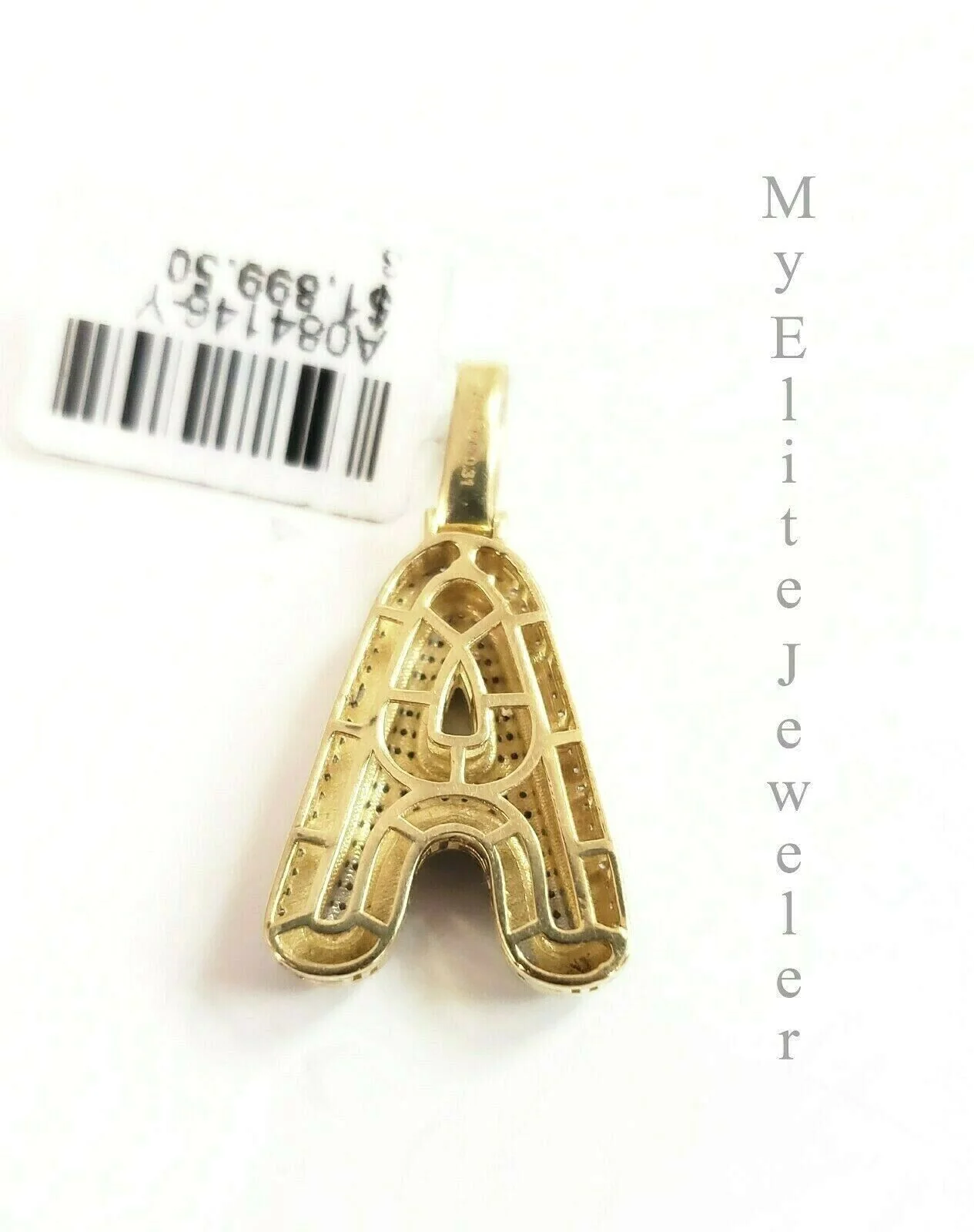10 K Yellow Gold & 1/3 CT  Bubble Initial A Pendant & 22 Inch Miami Cuban Chain - Image 3