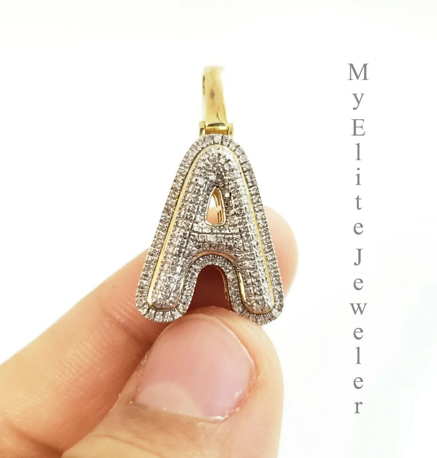 10 K Yellow Gold & 1/3 CT  Bubble Initial A Pendant & 22 Inch Miami Cuban Chain - Image 8