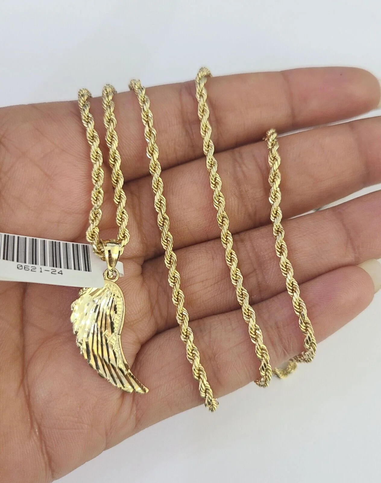 10k 2.5mm Rope Chain Angel Wings Pendant 18"-30" Yellow Gold Set Charm Necklace - Image 4