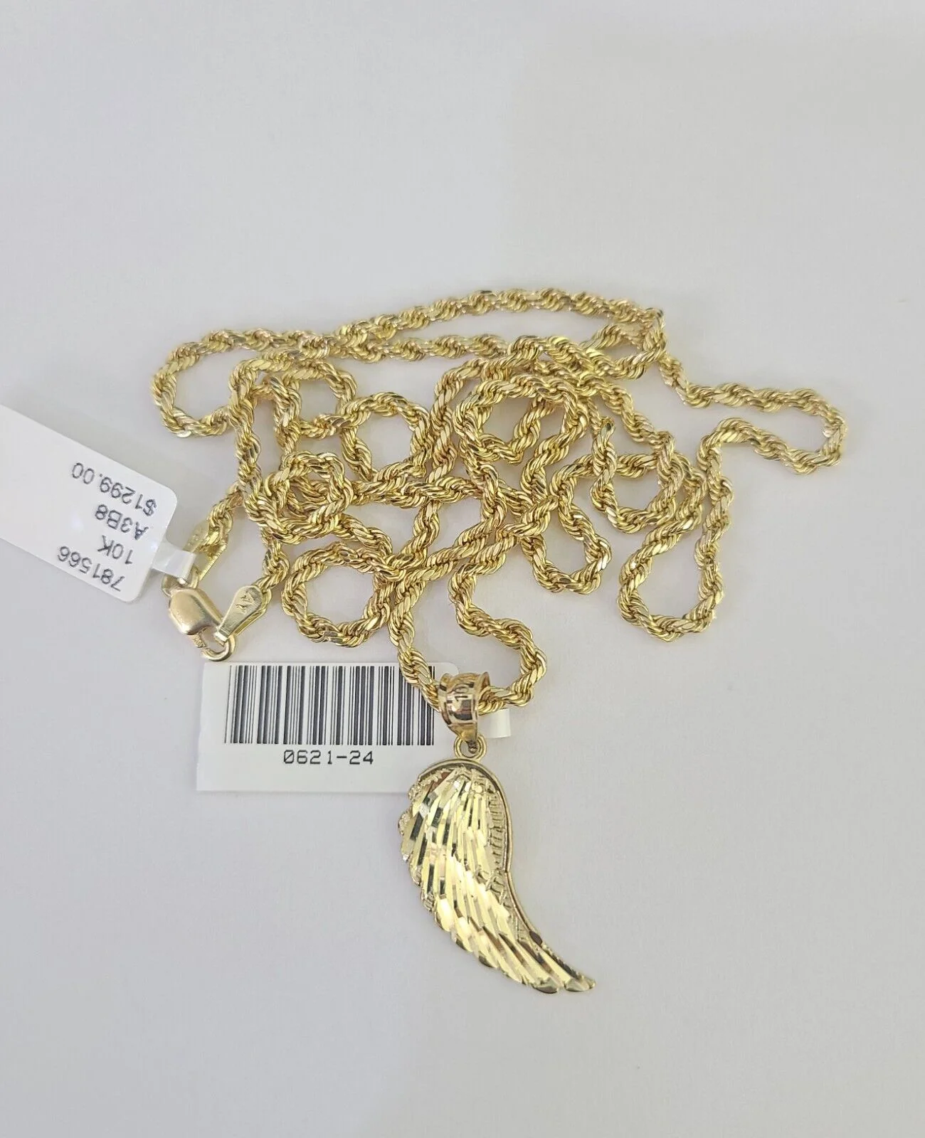 10k 2.5mm Rope Chain Angel Wings Pendant 18"-30" Yellow Gold Set Charm Necklace - Image 5