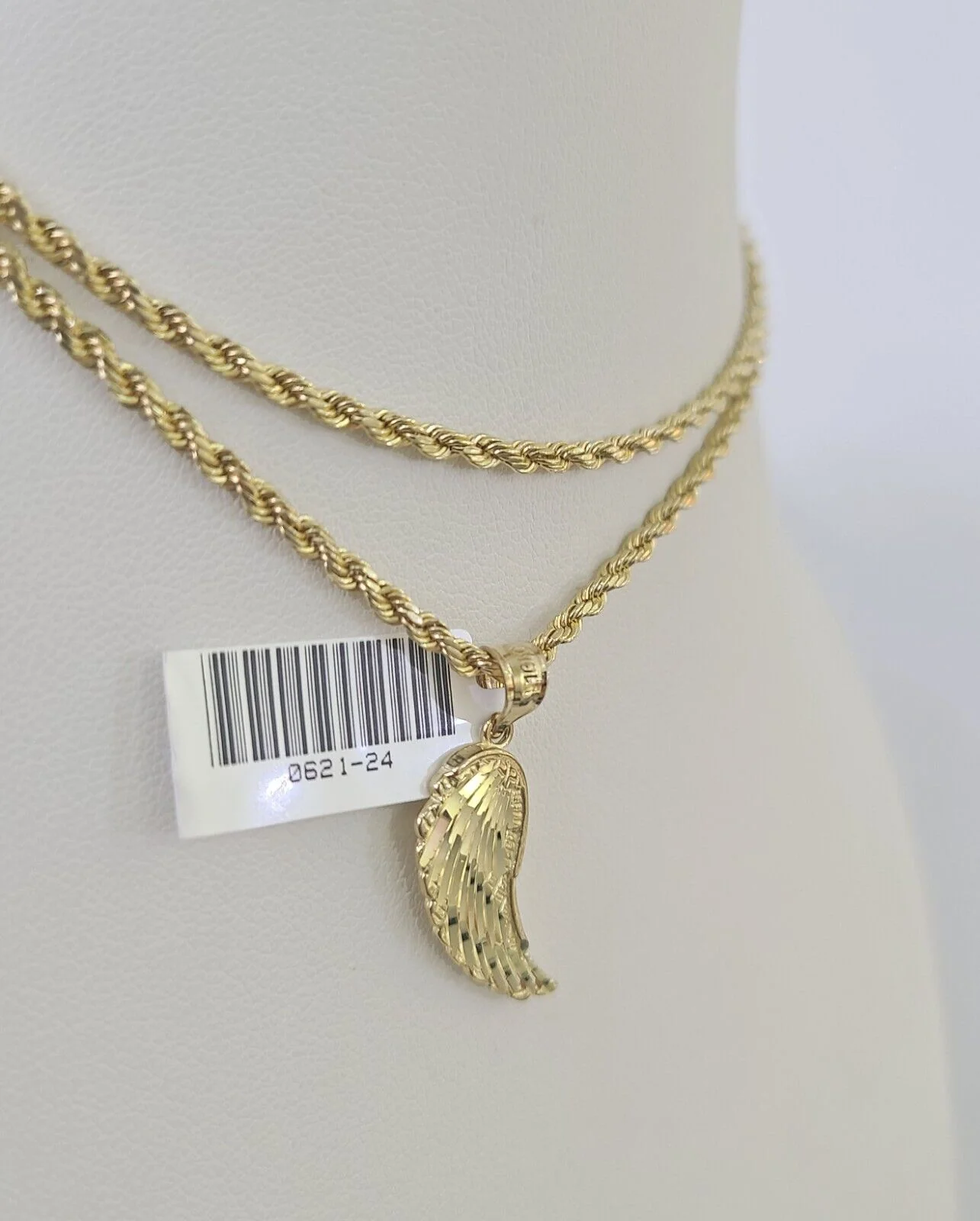 10k 2.5mm Rope Chain Angel Wings Pendant 18"-30" Yellow Gold Set Charm Necklace - Image 6