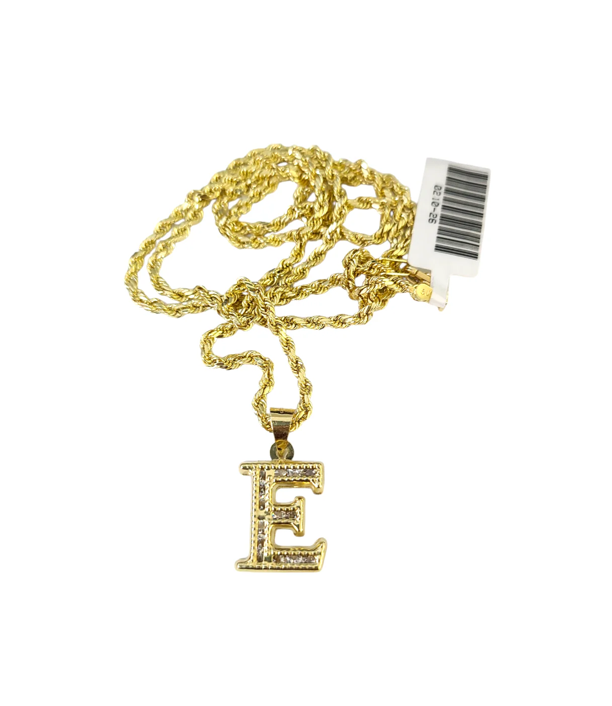10k 2.5mm Rope Chain E Initial Alphabet Pendant 16"-28" Gold Set Charm Necklace - Image 4