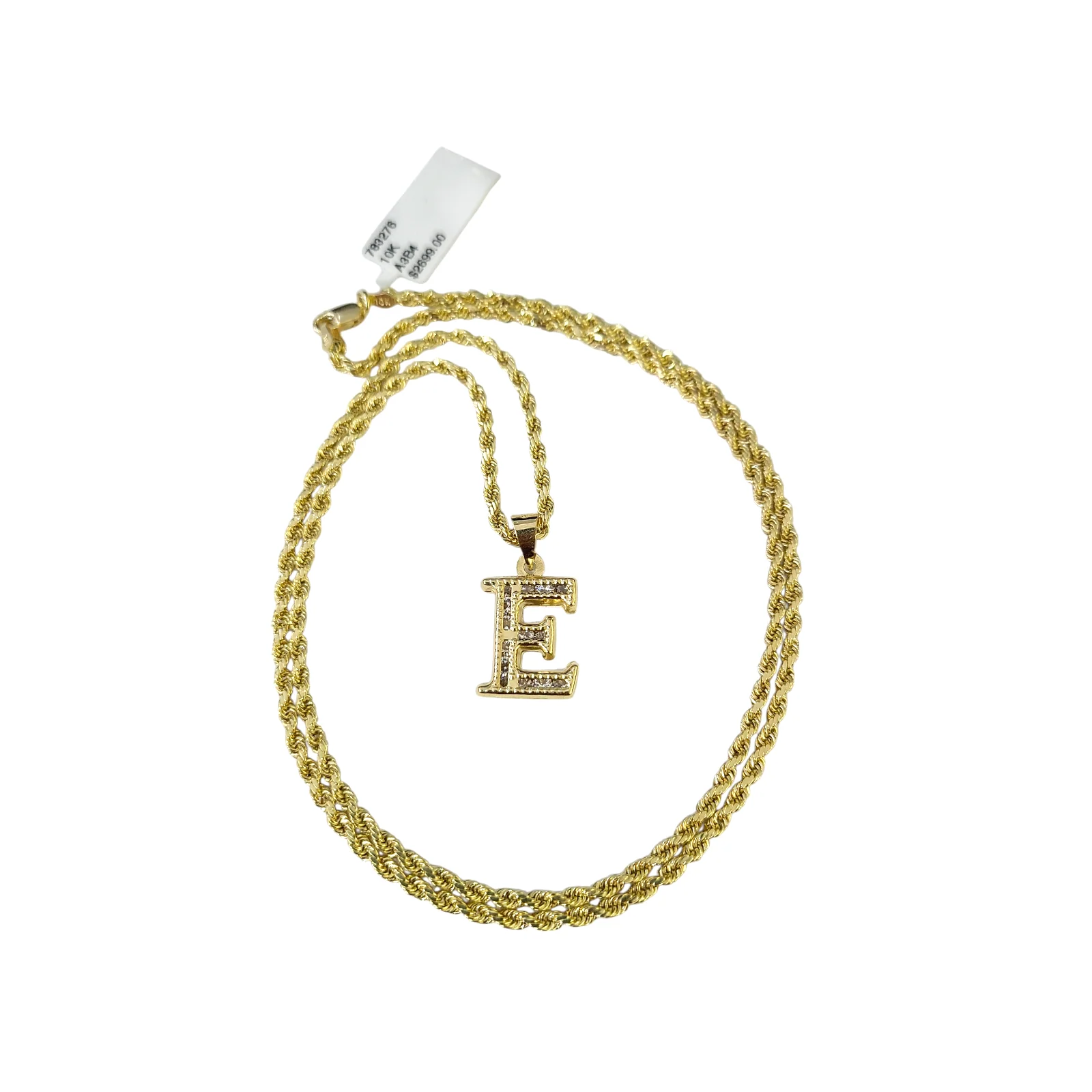 10k 2.5mm Rope Chain E Initial Alphabet Pendant 16"-28" Gold Set Charm Necklace - Image 5