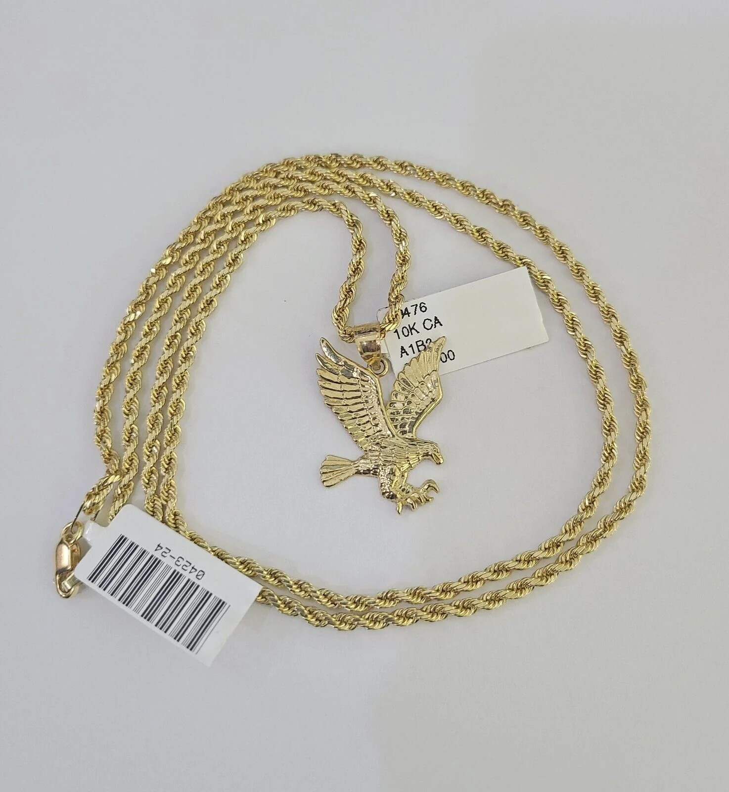 10k 2.5mm Rope Chain Eagle Pendant 18"-30" Yellow Gold Set Charm Necklace - Image 3