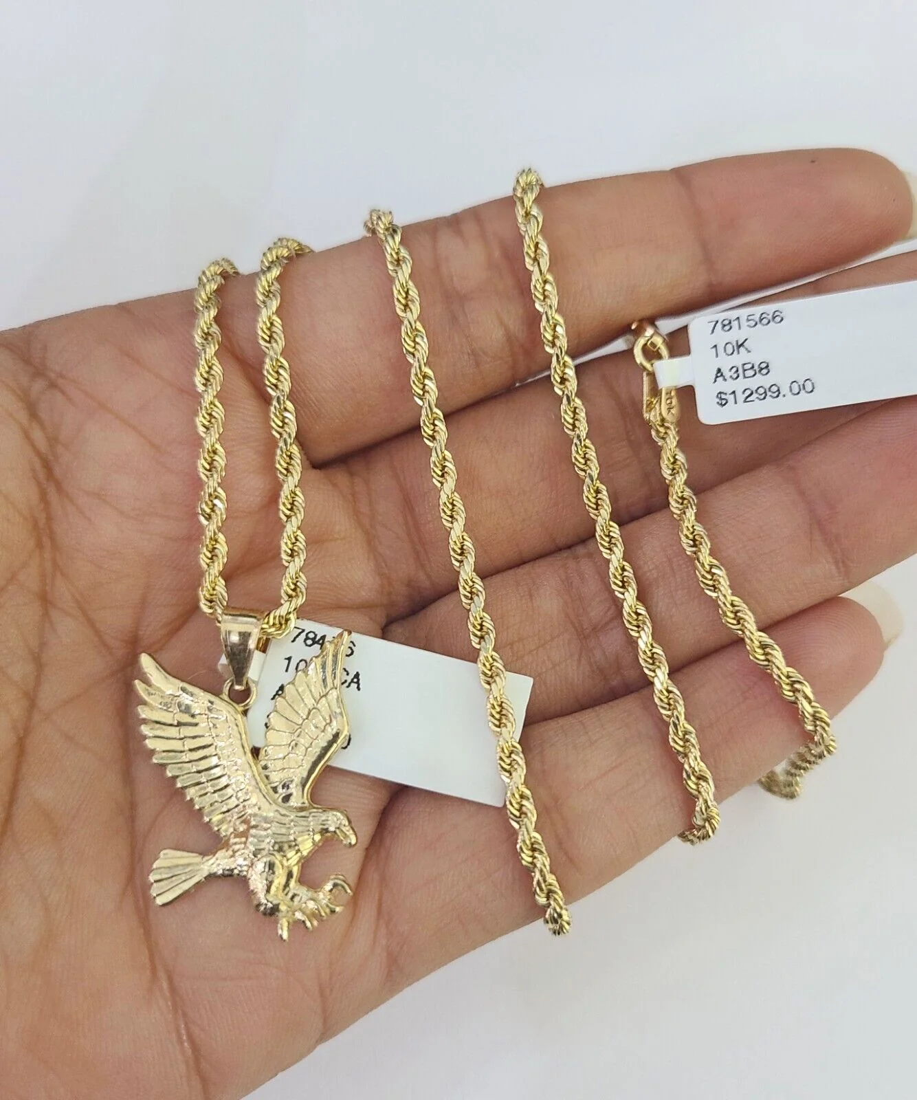 10k 2.5mm Rope Chain Eagle Pendant 18"-30" Yellow Gold Set Charm Necklace - Image 4