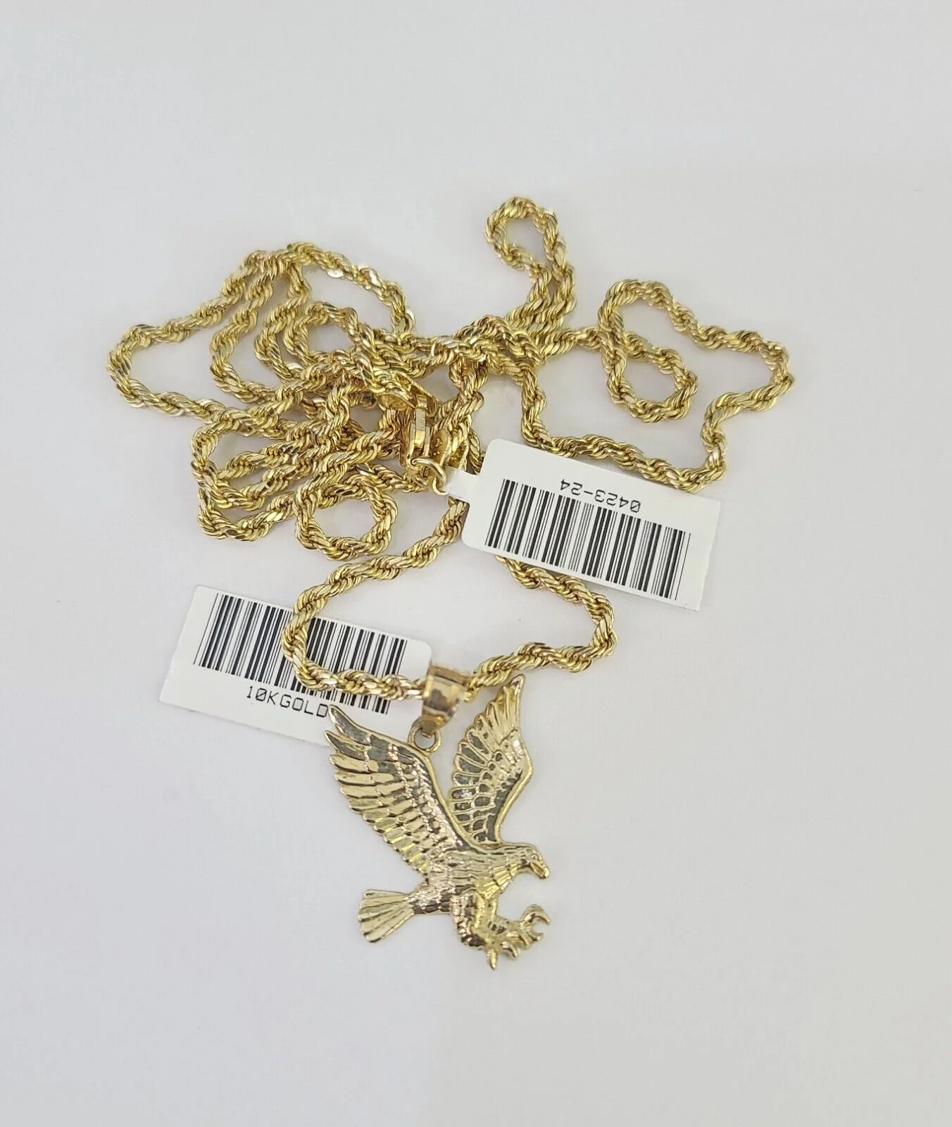 10k 2.5mm Rope Chain Eagle Pendant 18"-30" Yellow Gold Set Charm Necklace - Image 5