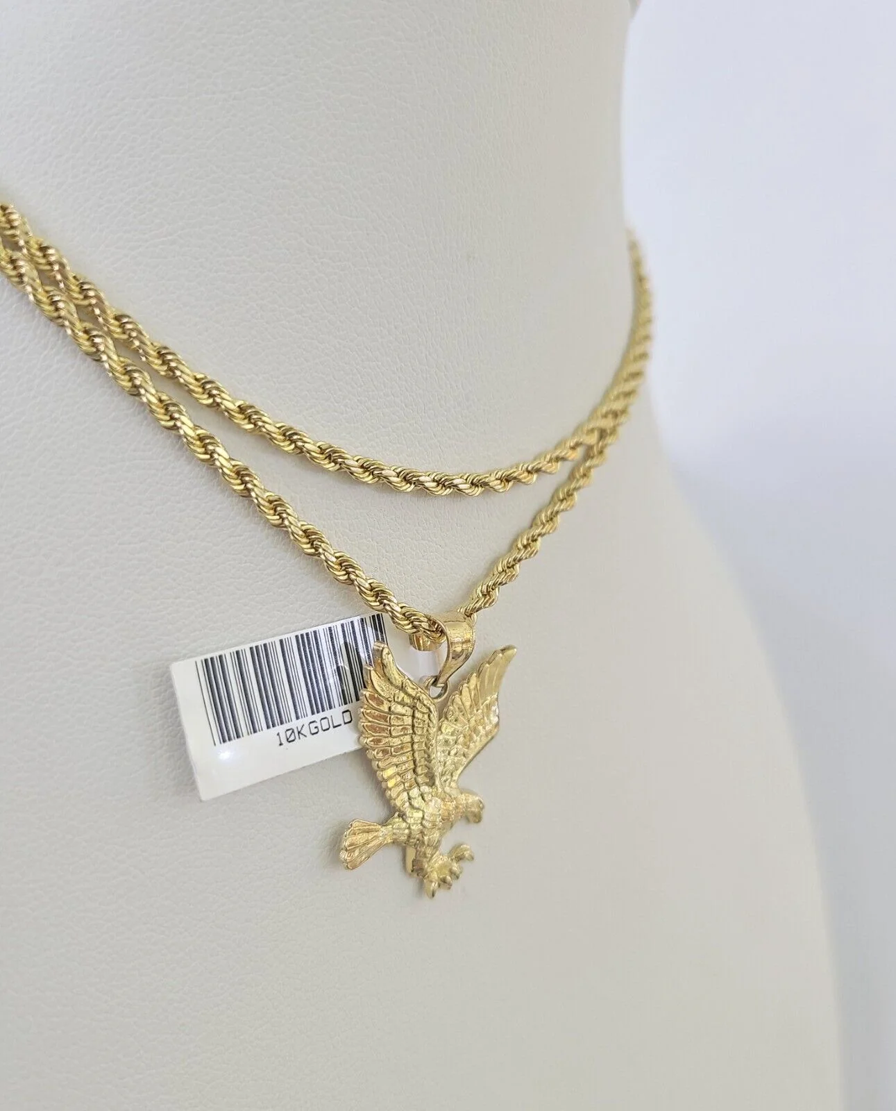 10k 2.5mm Rope Chain Eagle Pendant 18"-30" Yellow Gold Set Charm Necklace - Image 6