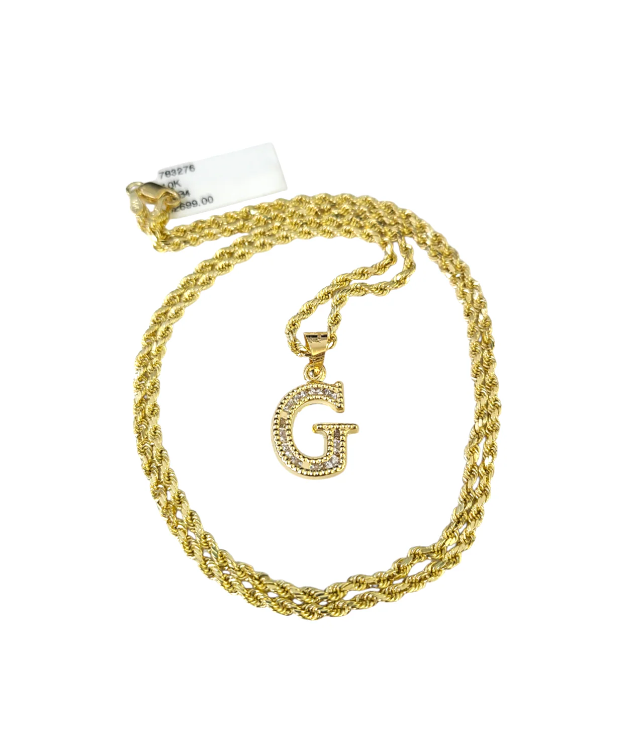 10k 2.5mm Rope Chain G Initial Alphabet Pendant 16"-28" Gold Set Charm Necklace - Image 4