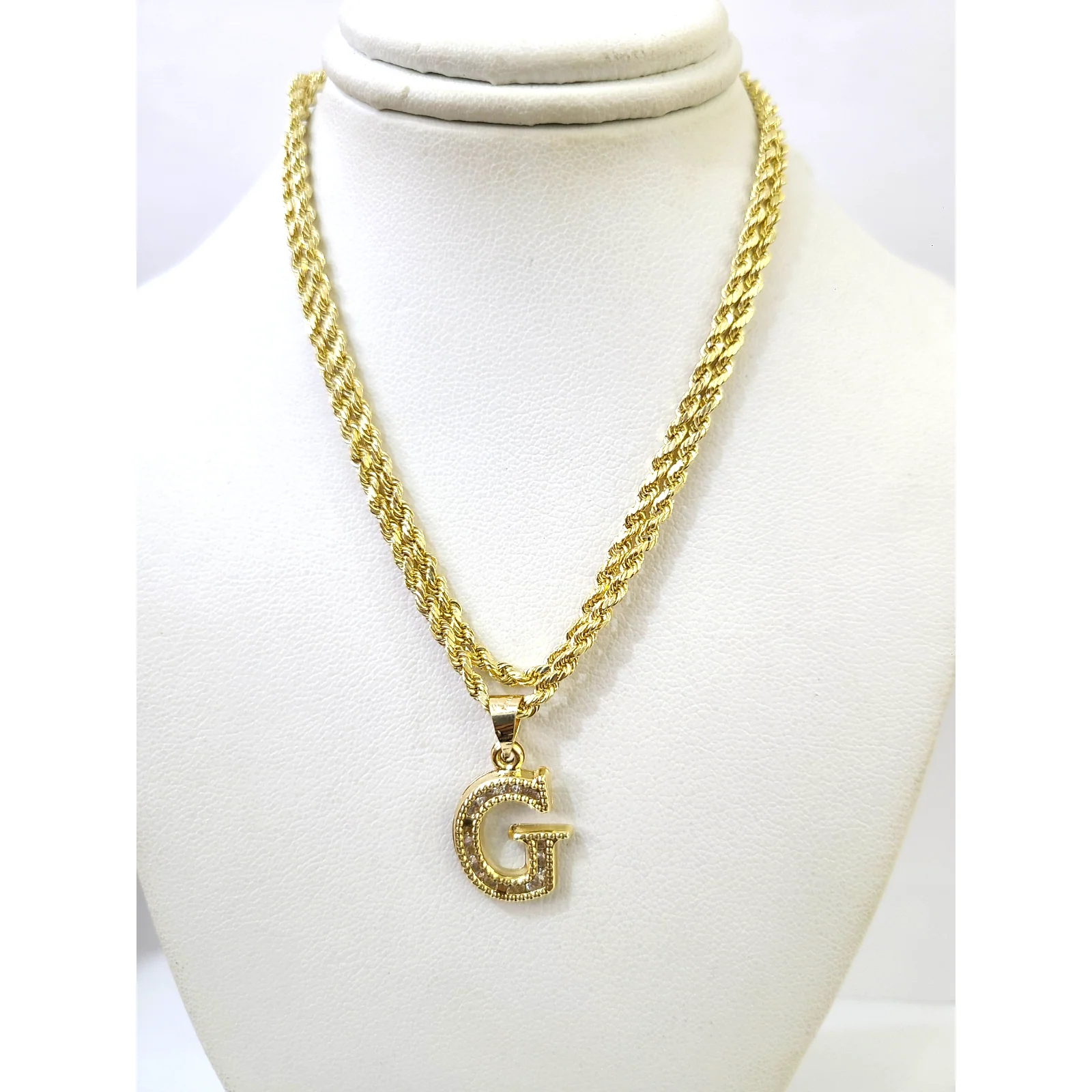 10k 2.5mm Rope Chain G Initial Alphabet Pendant 16"-28" Gold Set Charm Necklace - Image 8