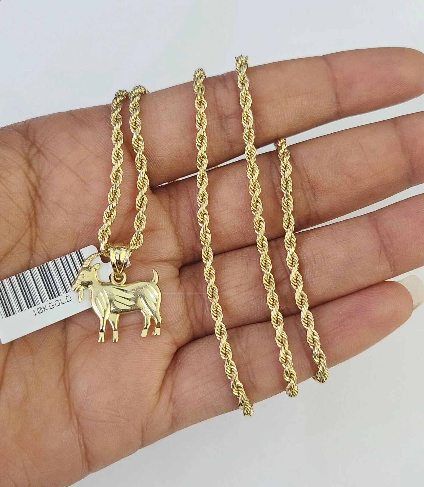 10k 2.5mm Rope Chain GOAT Pendant 18"-30" Yellow Gold Set Charm Necklace - Image 4