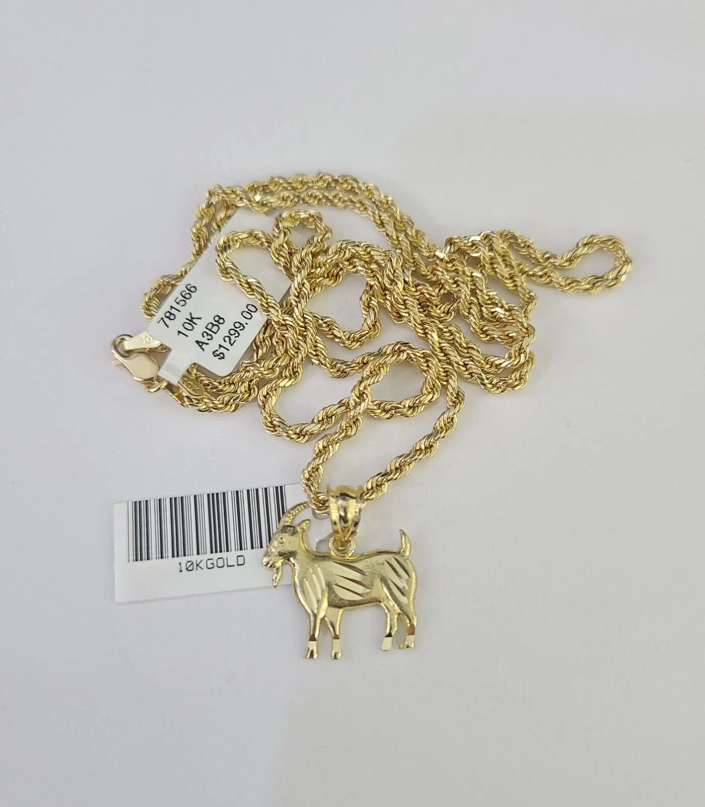 10k 2.5mm Rope Chain GOAT Pendant 18"-30" Yellow Gold Set Charm Necklace - Image 5