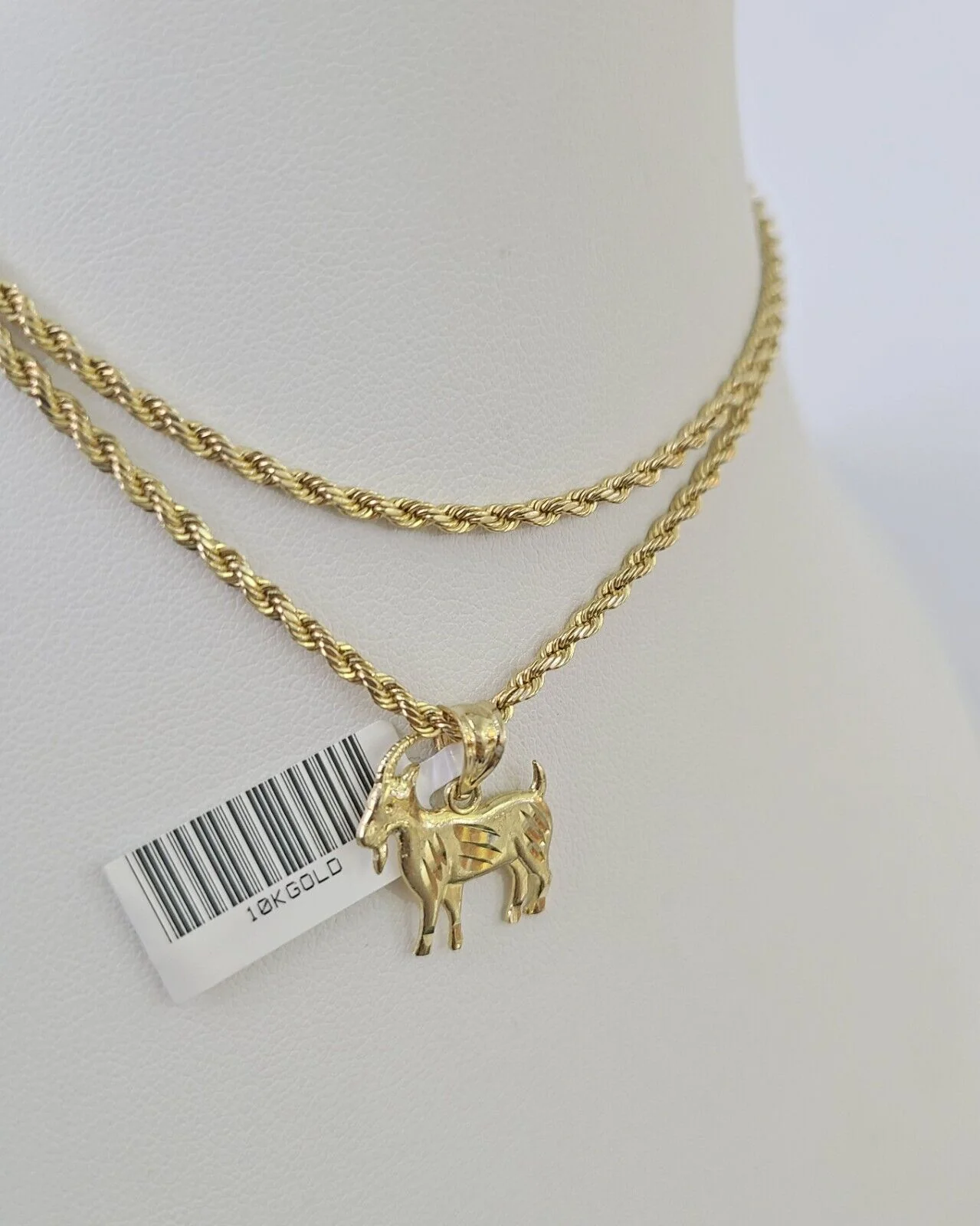 10k 2.5mm Rope Chain GOAT Pendant 18"-30" Yellow Gold Set Charm Necklace - Image 6
