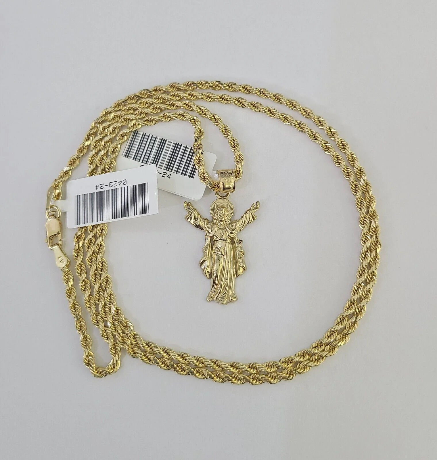 10k 2.5mm Rope Chain Jesus Pendant 18"-30" Yellow Gold Set Charm Necklace - Image 4