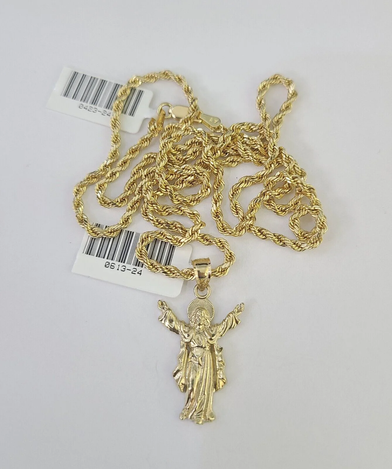10k 2.5mm Rope Chain Jesus Pendant 18"-30" Yellow Gold Set Charm Necklace - Image 6