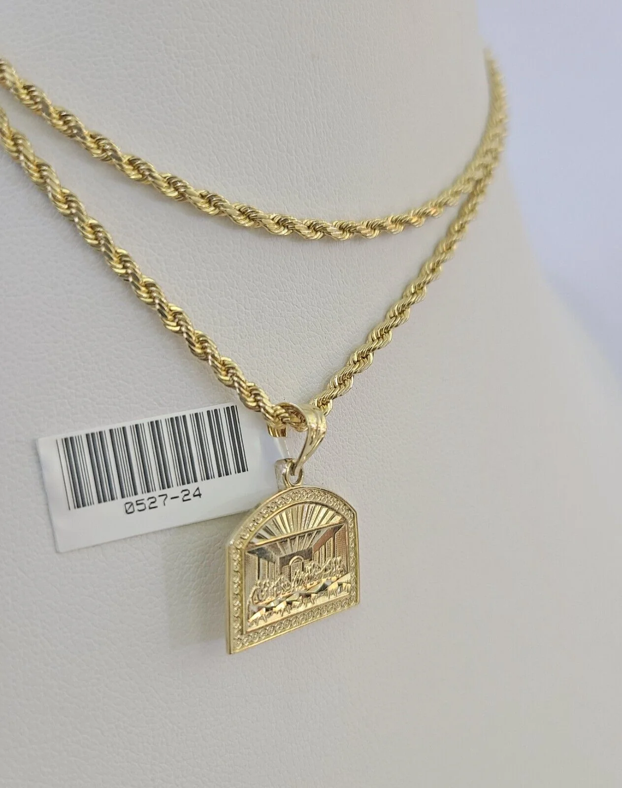10k 2.5mm Rope Chain Last Supper Pendant 18"-30" Yellow Gold Set Charm Necklace - Image 2