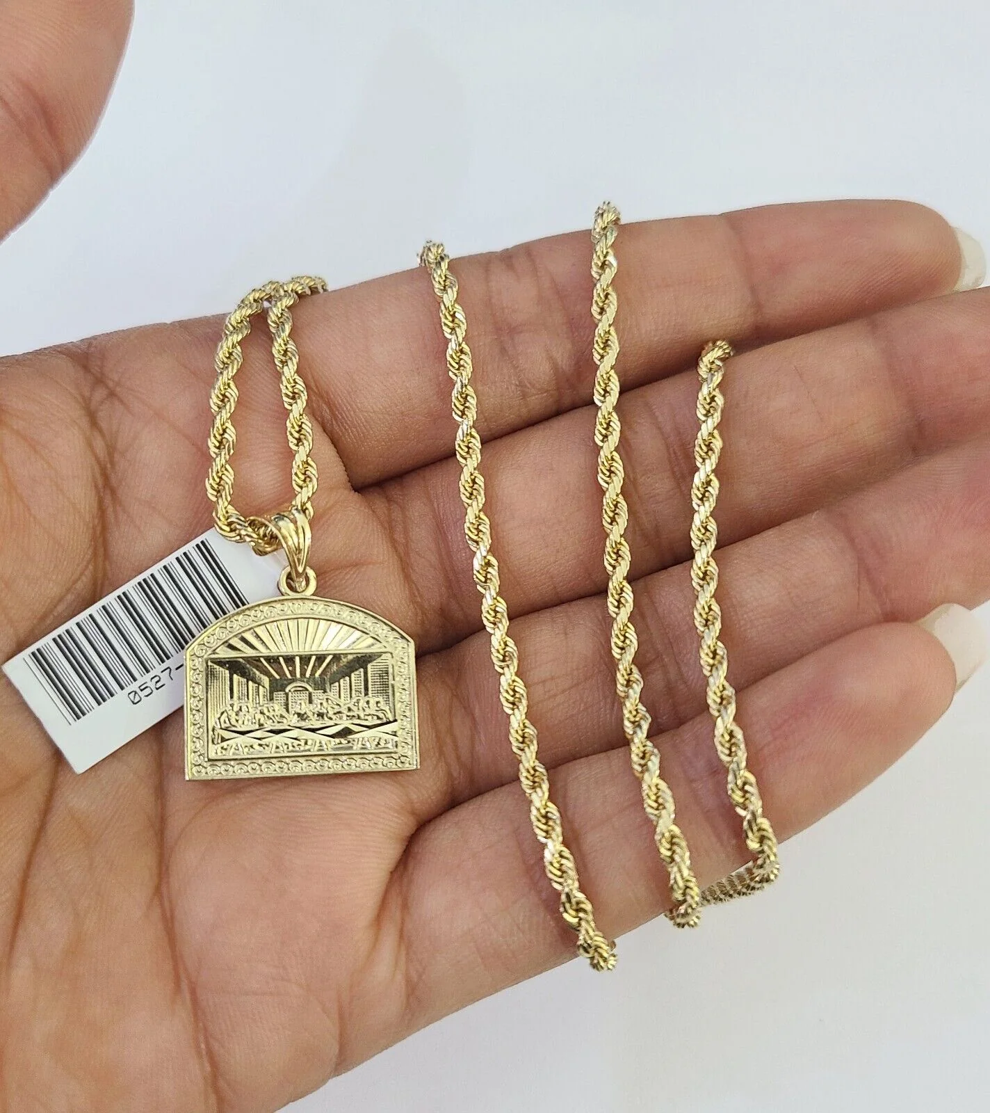 10k 2.5mm Rope Chain Last Supper Pendant 18"-30" Yellow Gold Set Charm Necklace - Image 5