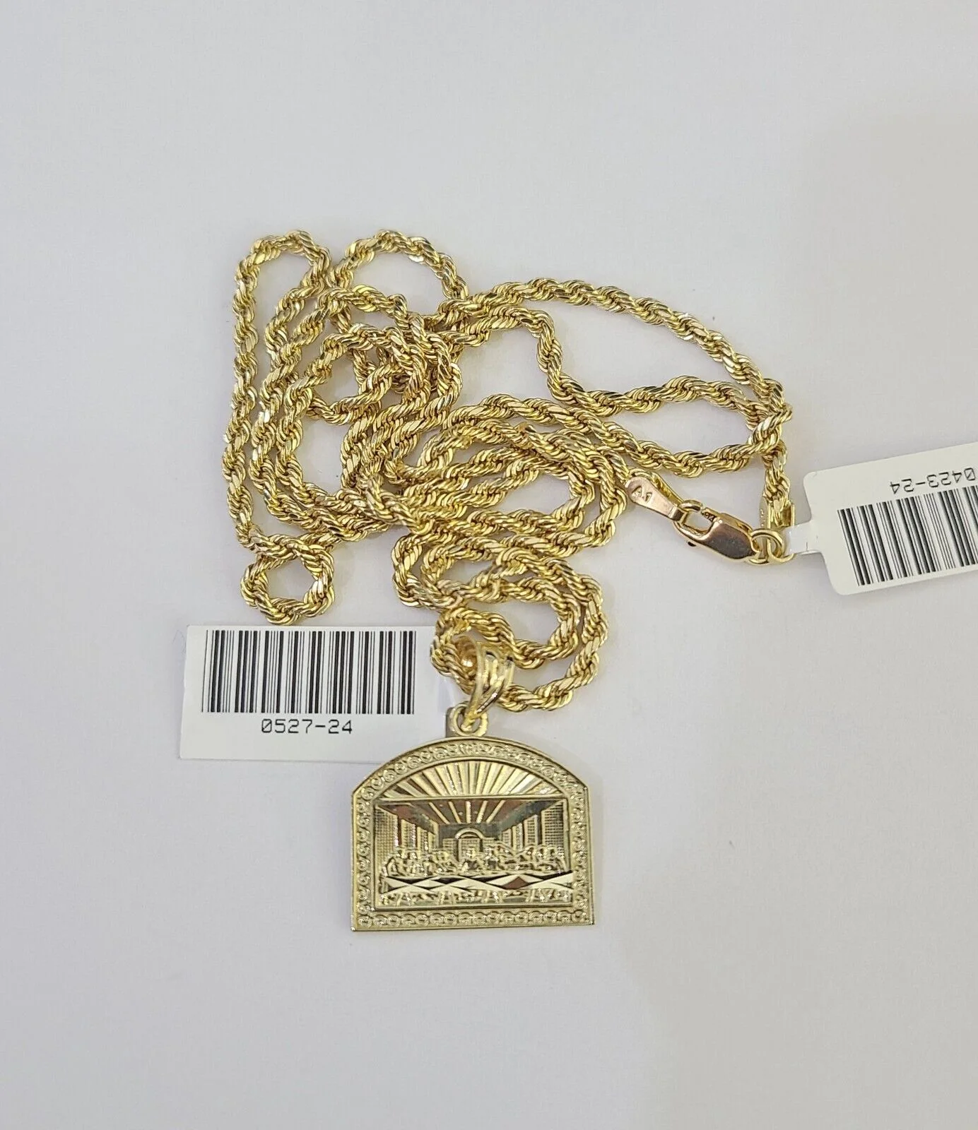10k 2.5mm Rope Chain Last Supper Pendant 18"-30" Yellow Gold Set Charm Necklace - Image 6