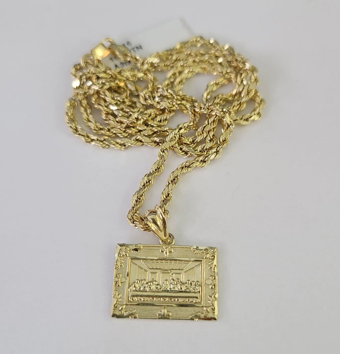 10k 2.5mm Rope Chain Last Supper Pendant 18"28" Gold Set Charm Necklace - Image 5