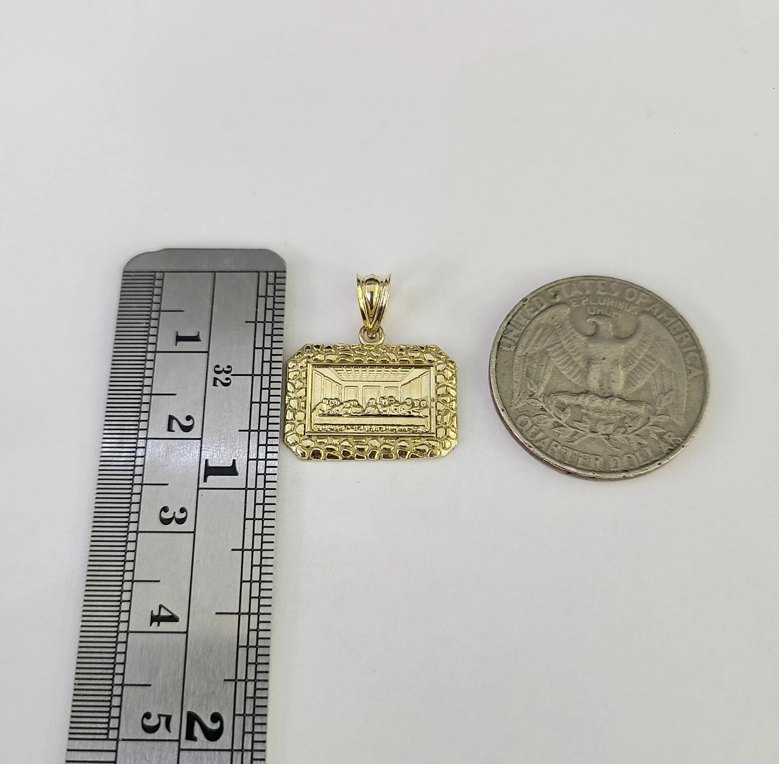 10k 2.5mm Rope Chain Last Supper Pendant Nugget 18"28" Gold Set Charm Necklace - Image 2