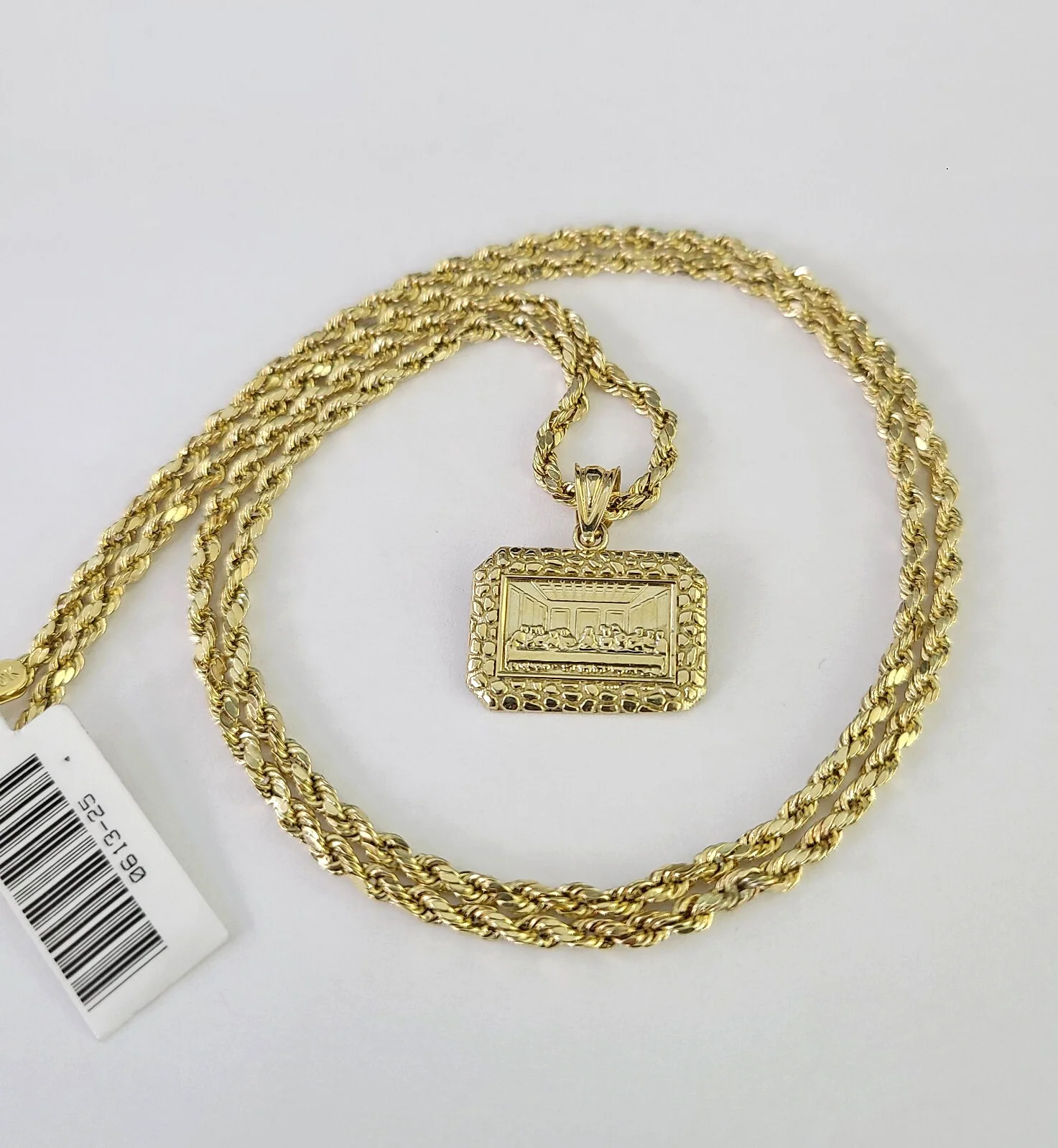 10k 2.5mm Rope Chain Last Supper Pendant Nugget 18"28" Gold Set Charm Necklace - Image 3