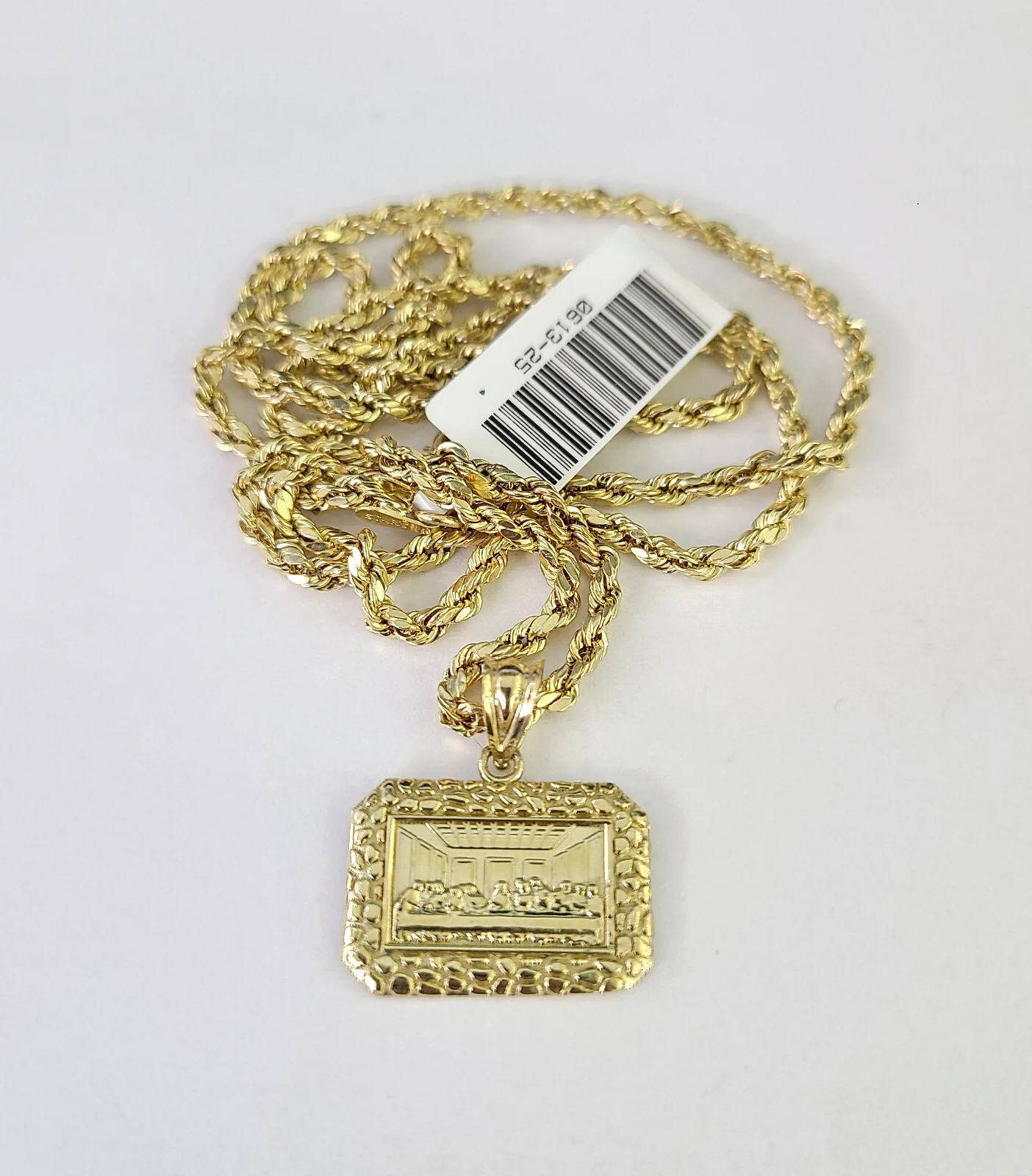 10k 2.5mm Rope Chain Last Supper Pendant Nugget 18"28" Gold Set Charm Necklace - Image 5