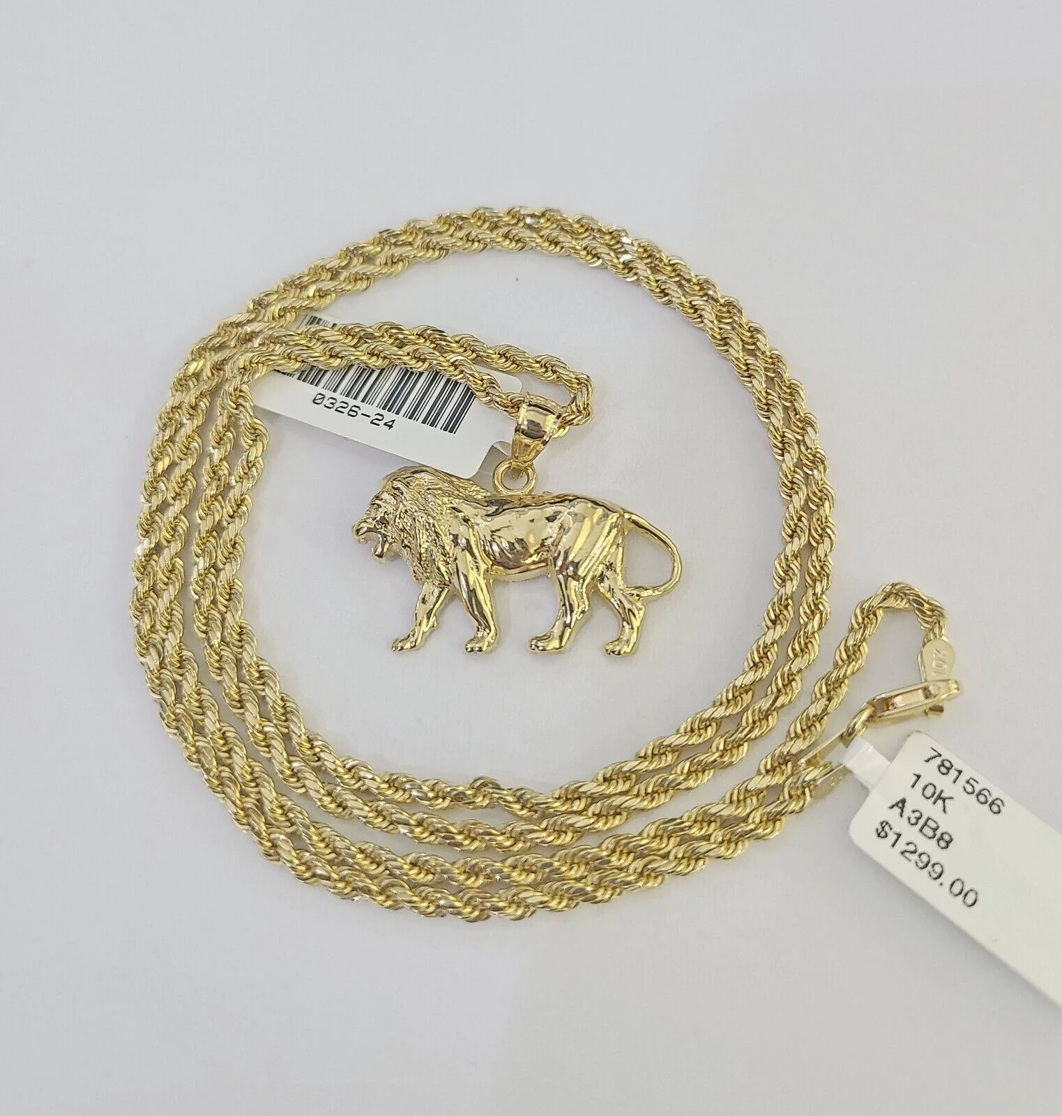 10k 2.5mm Rope Chain Lion Pendant 18"-30" Yellow Gold Set Charm Necklace - Image 4