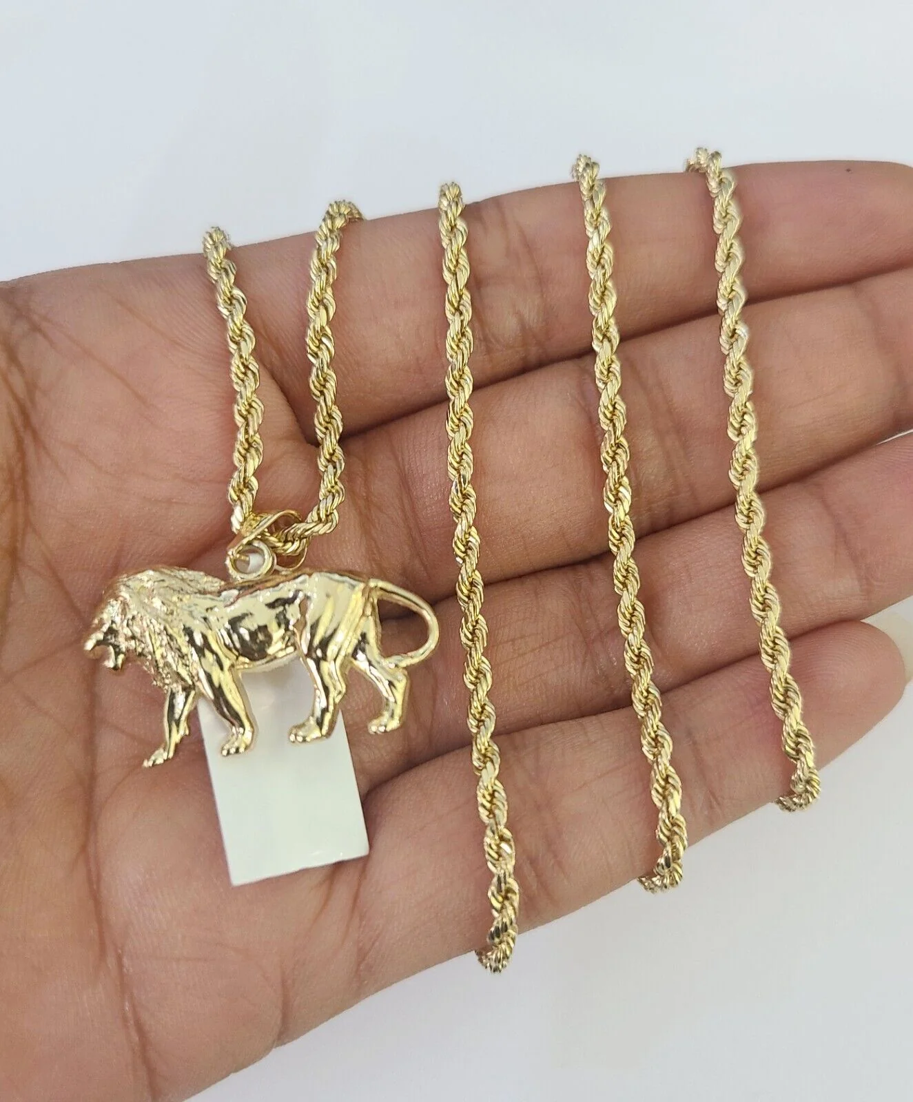 10k 2.5mm Rope Chain Lion Pendant 18"-30" Yellow Gold Set Charm Necklace - Image 5