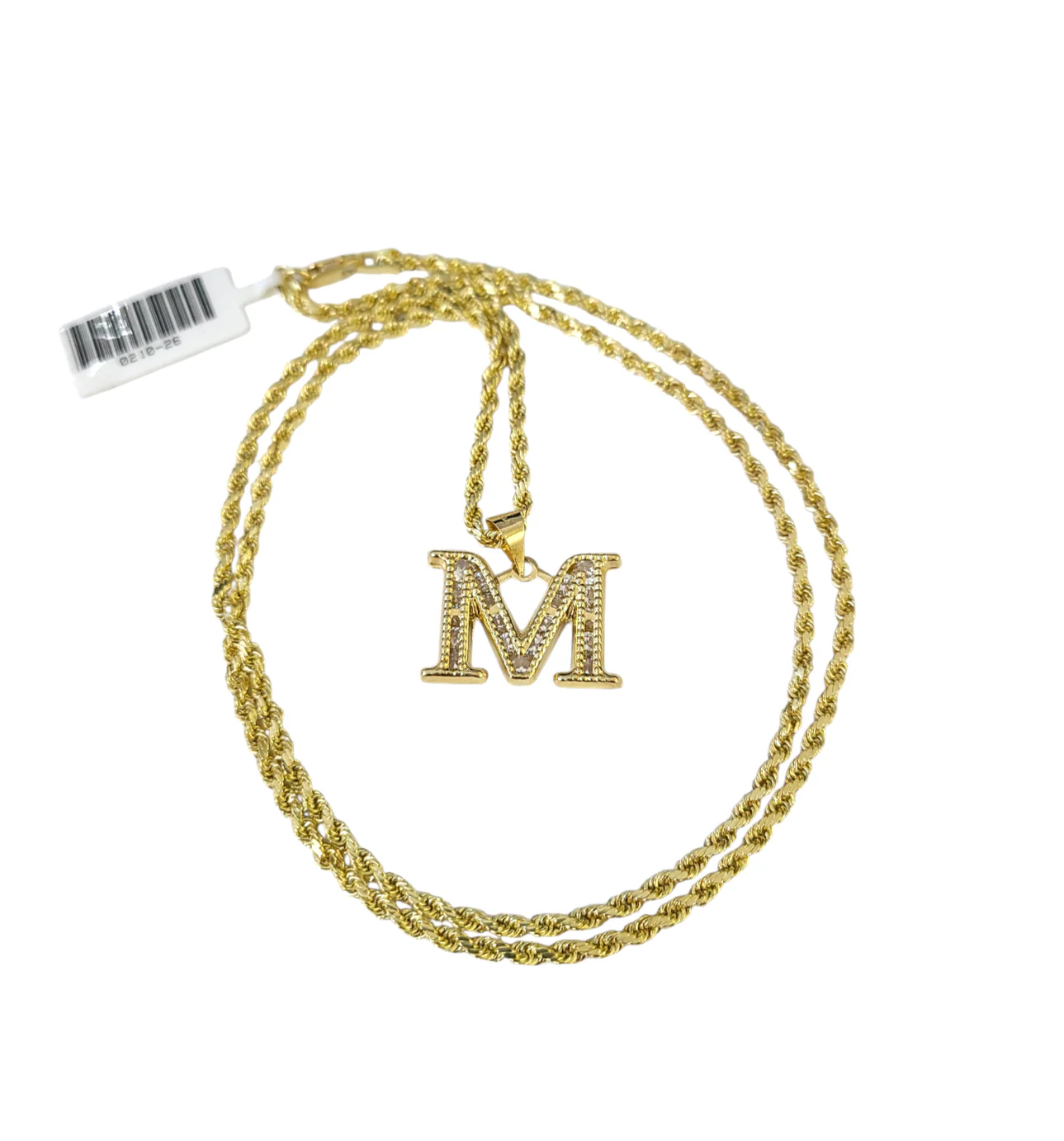 10k 2.5mm Rope Chain M Initial Alphabet Pendant 16"-28" Gold Set Charm Necklace - Image 3