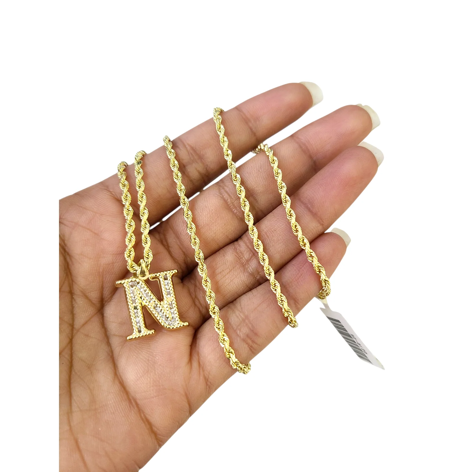 10k 2.5mm Rope Chain N Initial Alphabet Pendant 16"-28" Gold Set Charm Necklace - Image 4