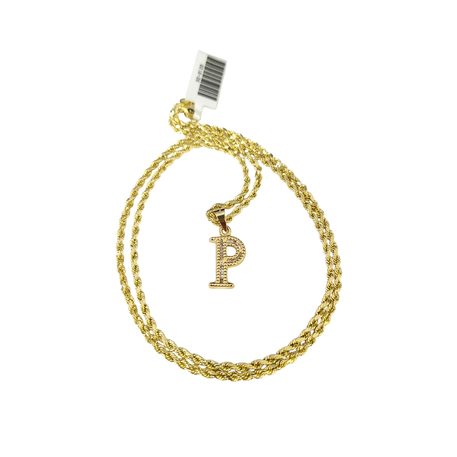 10k 2.5mm Rope Chain P Initial Alphabet Pendant 16"-28" Gold Set Charm Necklace - Image 2