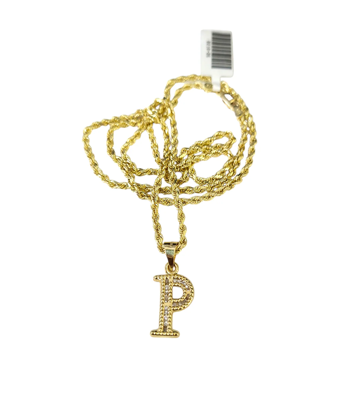 10k 2.5mm Rope Chain P Initial Alphabet Pendant 16"-28" Gold Set Charm Necklace - Image 5