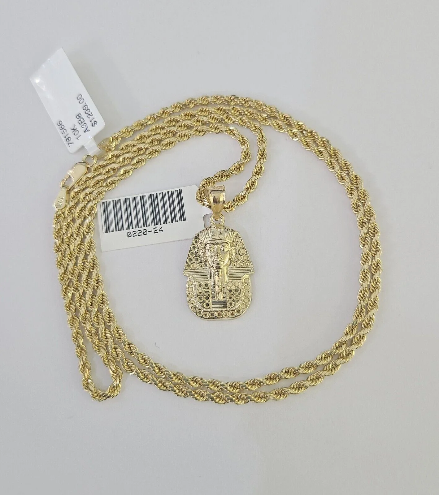 10k 2.5mm Rope Chain Pharaoh Pendant 18"-30" Yellow Gold Set Charm Necklace - Image 4