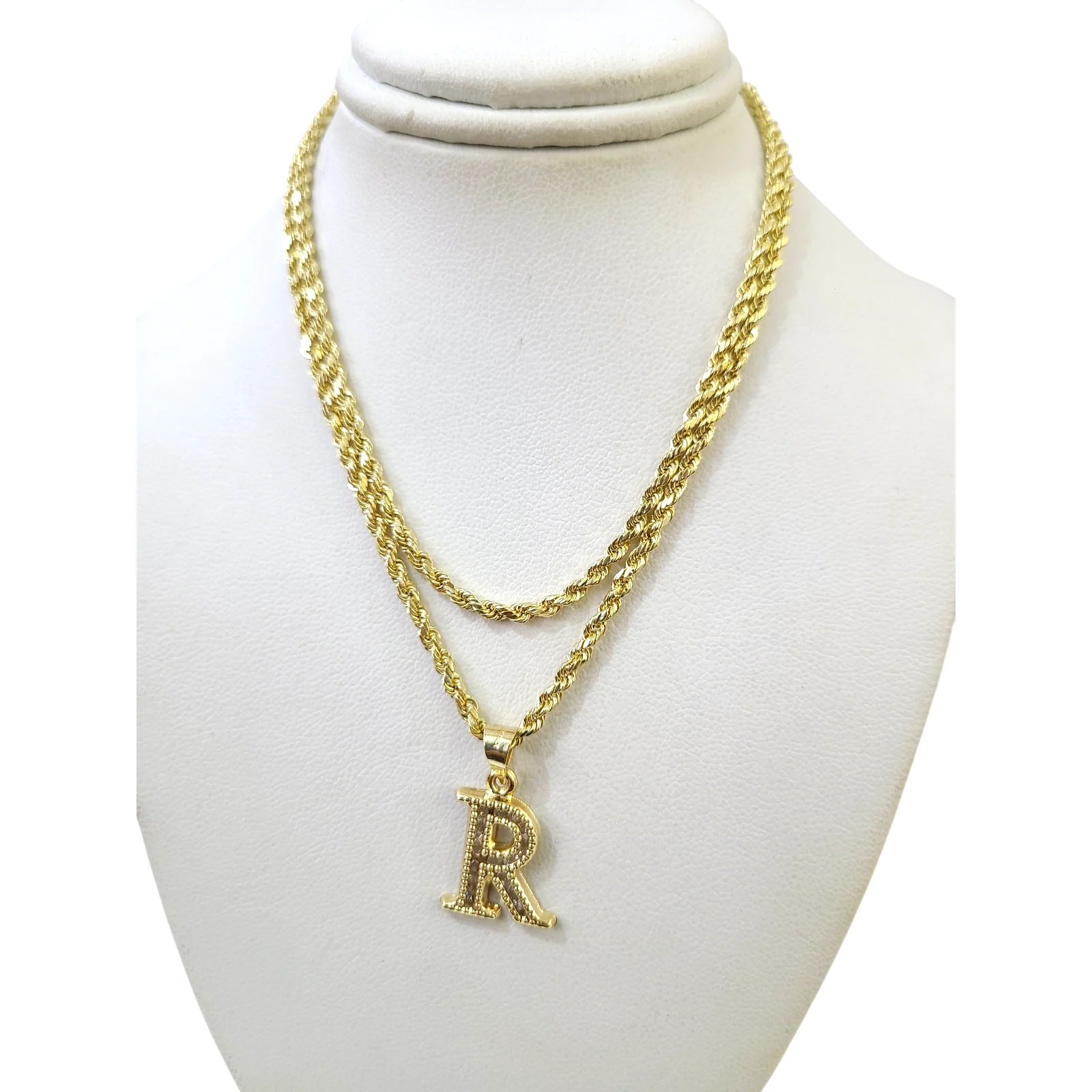 10k 2.5mm Rope Chain R Initial Alphabet Pendant 16"-28" Gold Set Charm Necklace - Image 5
