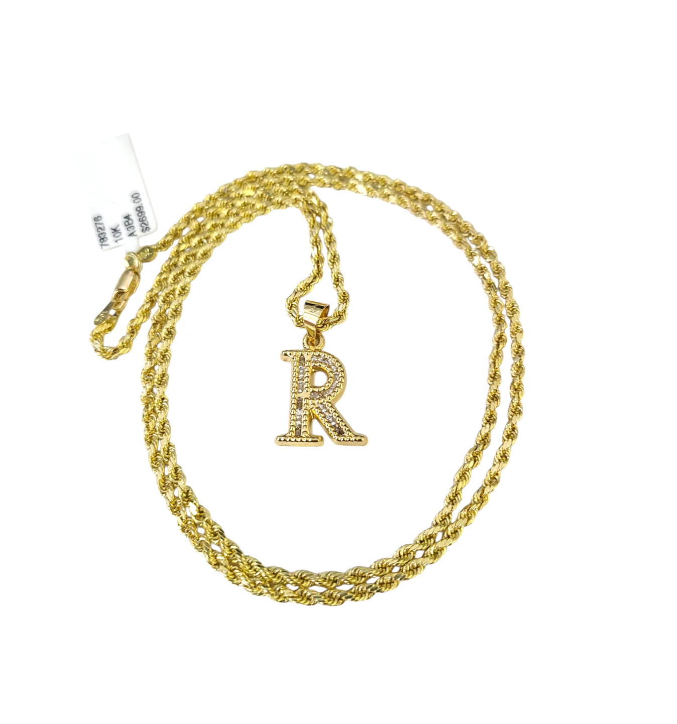 10k 2.5mm Rope Chain R Initial Alphabet Pendant 16"-28" Gold Set Charm Necklace - Image 7