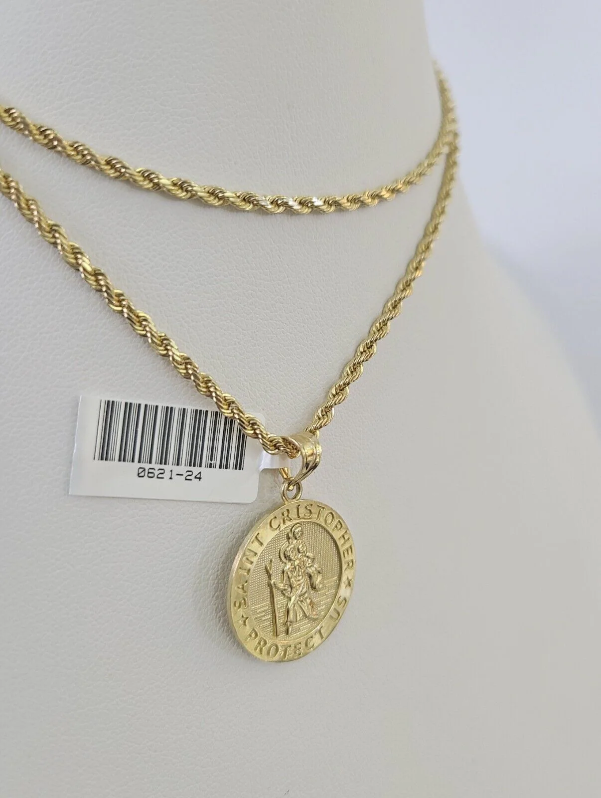 10k 2.5mm Rope Chain Saint Christopher Pendant 18"-30" Gold Set Charm Necklace - Image 6