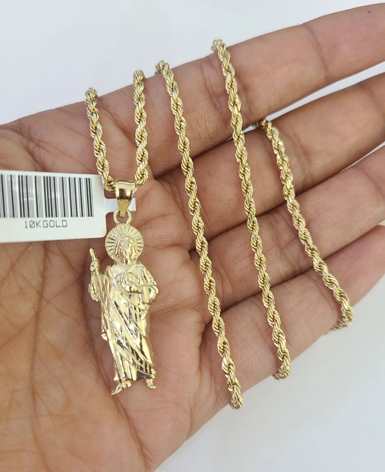 10k 2.5mm Rope Chain Saint Jude Pendant 18"-30" Gold Set Charm Necklace - Image 2