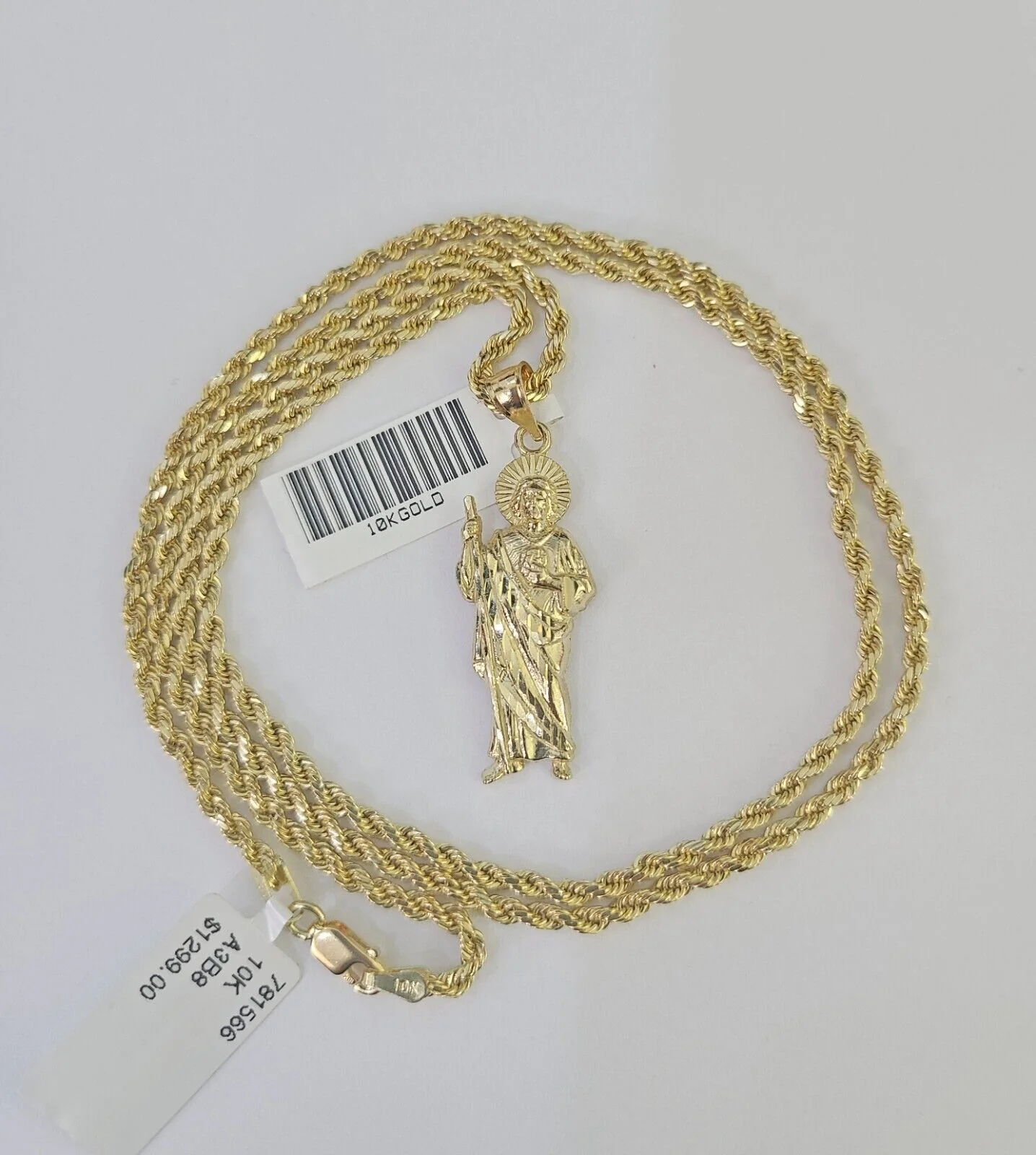 10k 2.5mm Rope Chain Saint Jude Pendant 18"-30" Gold Set Charm Necklace - Image 4