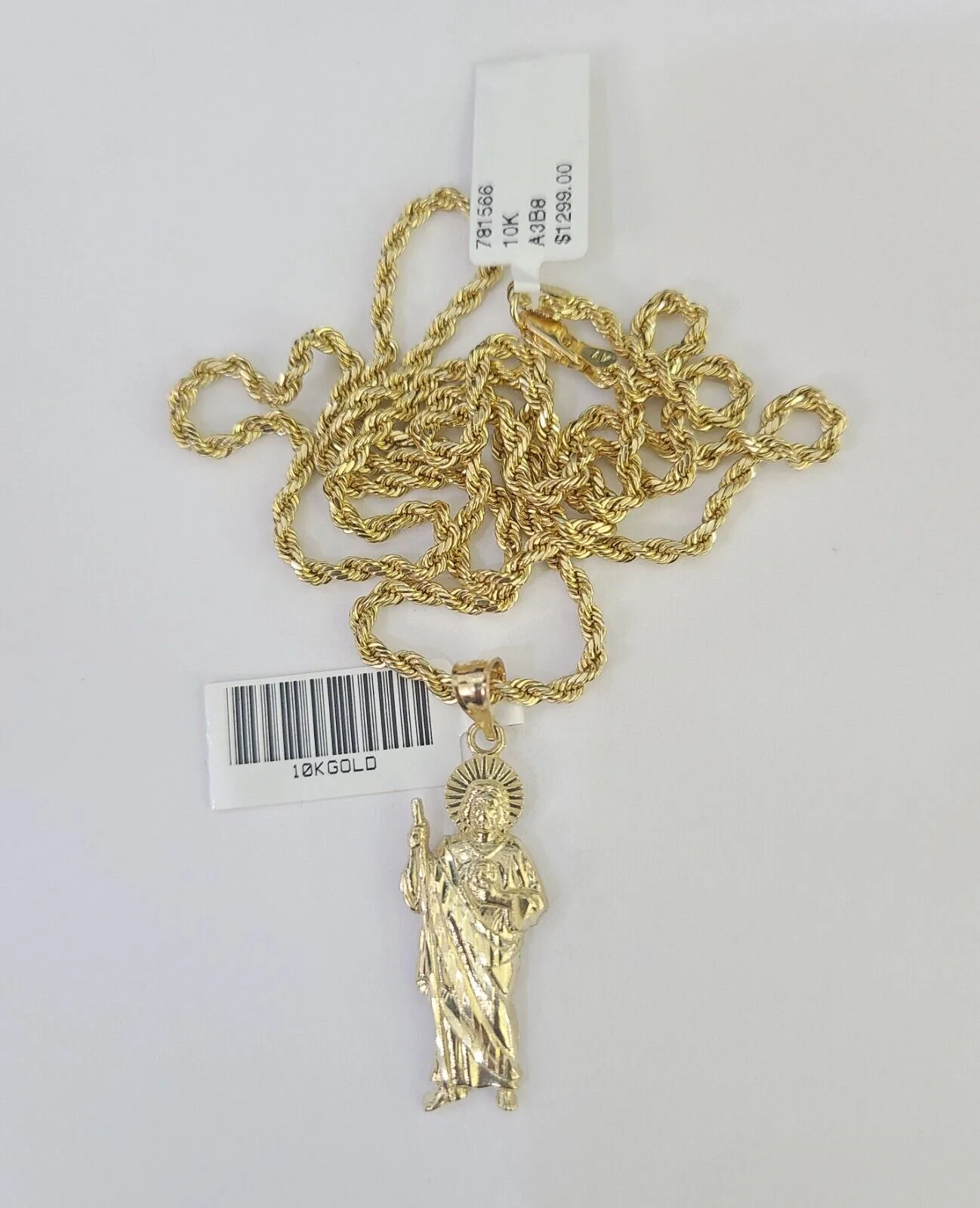 10k 2.5mm Rope Chain Saint Jude Pendant 18"-30" Gold Set Charm Necklace - Image 5