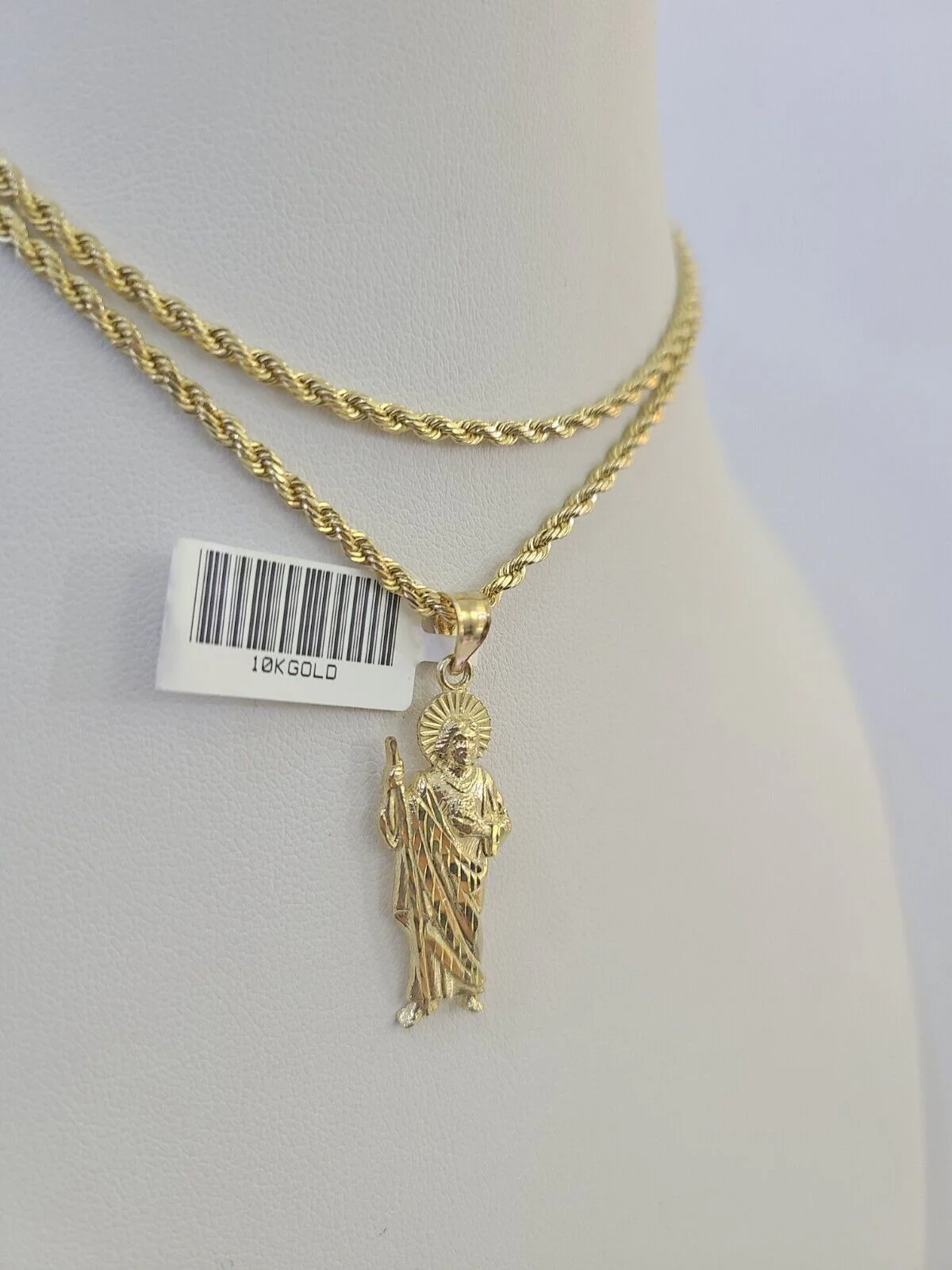 10k 2.5mm Rope Chain Saint Jude Pendant 18"-30" Gold Set Charm Necklace - Image 6