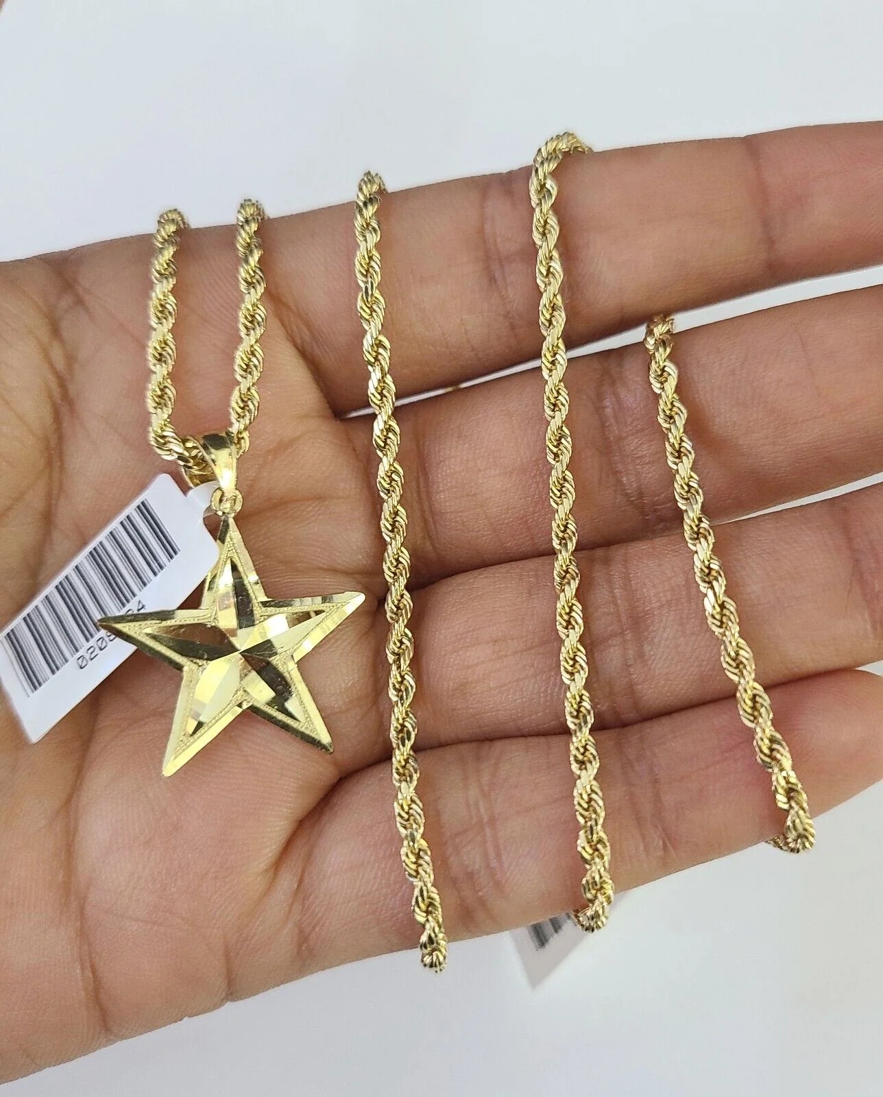 10k 2.5mm Rope Chain Star Pendant 18"-30" Yellow Gold Set Charm Necklace - Image 3