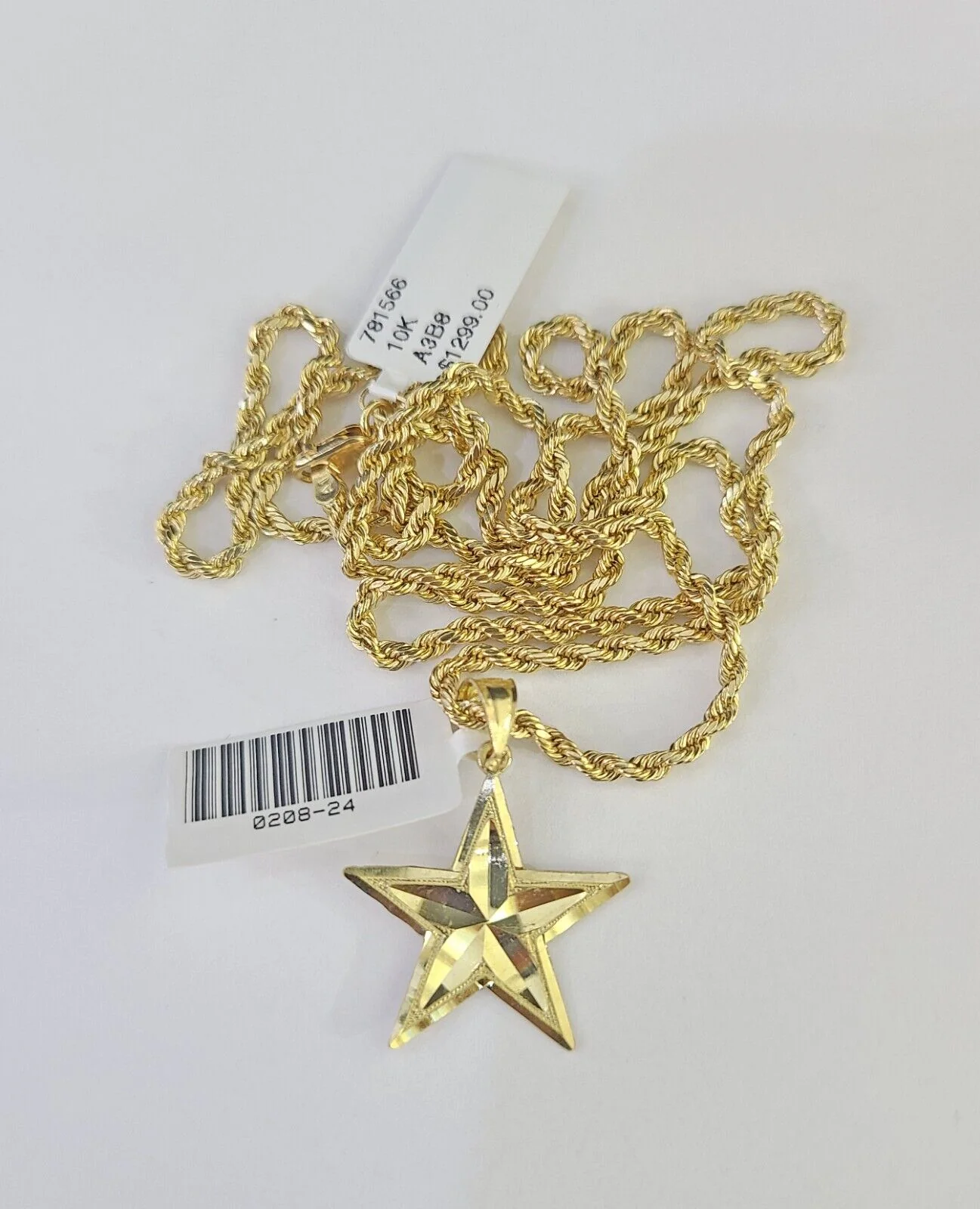 10k 2.5mm Rope Chain Star Pendant 18"-30" Yellow Gold Set Charm Necklace - Image 4