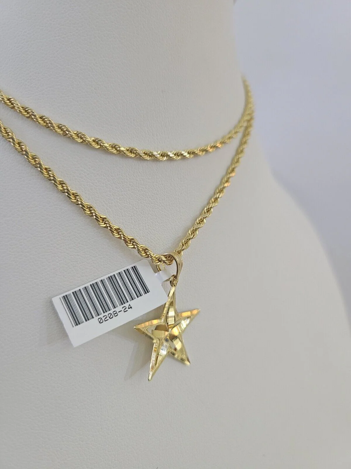 10k 2.5mm Rope Chain Star Pendant 18"-30" Yellow Gold Set Charm Necklace - Image 5