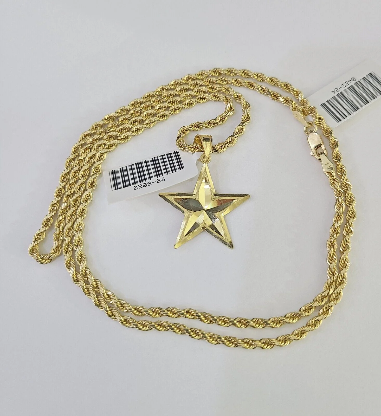 10k 2.5mm Rope Chain Star Pendant 18"-30" Yellow Gold Set Charm Necklace - Image 7