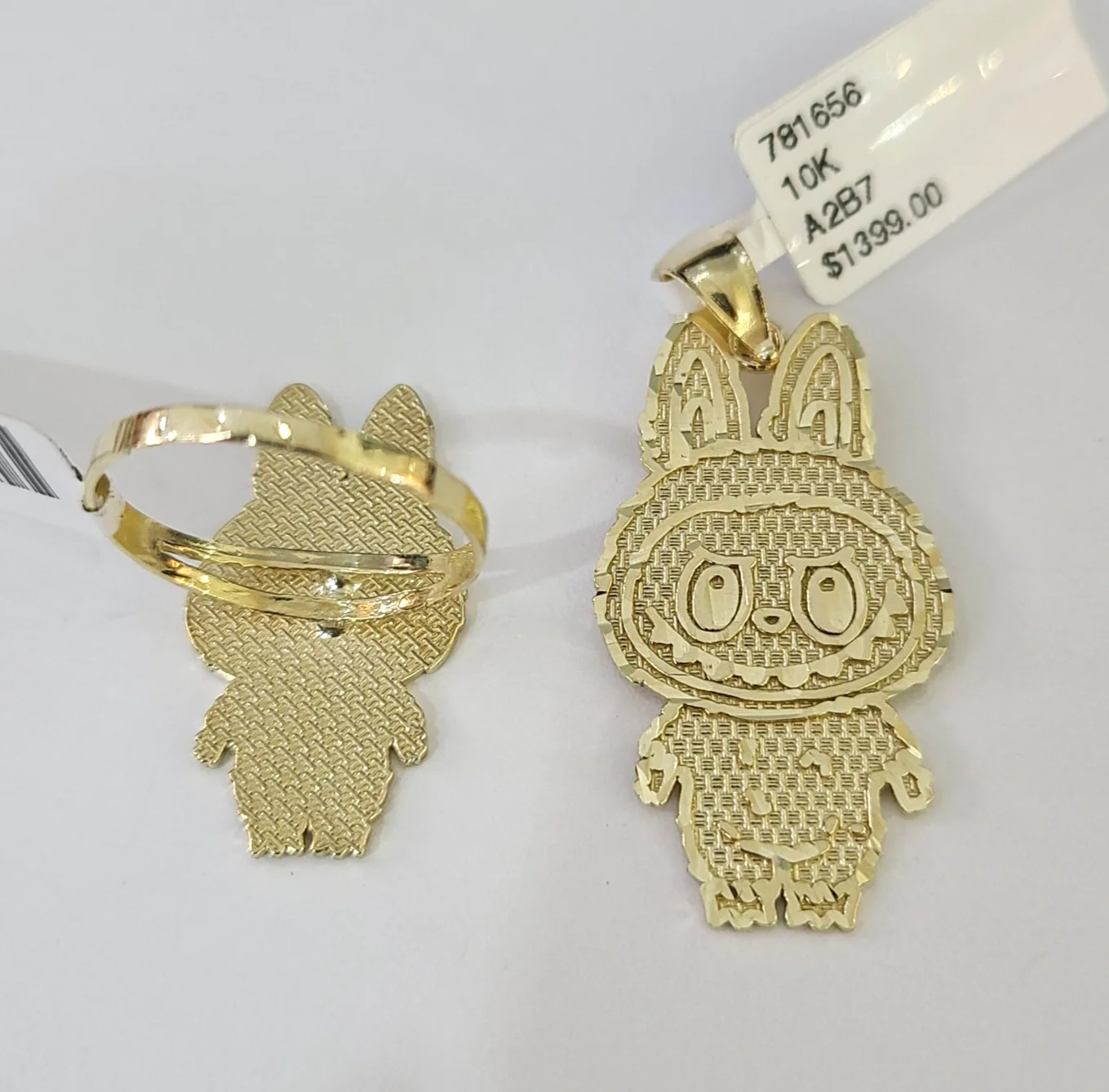 10k Cartoon Monster Ring Charm Pendant Yellow Gold Women Men Real Genuine - Image 3