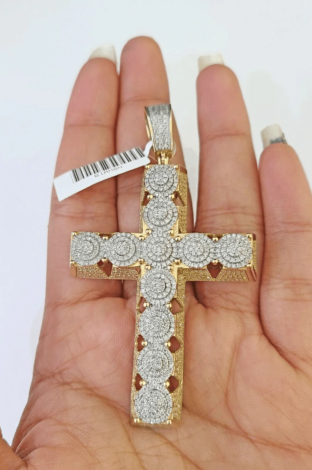 10k Circular Shaped Diamond Cross Charm Made With Yellow Gold And Diamonds - Image 2