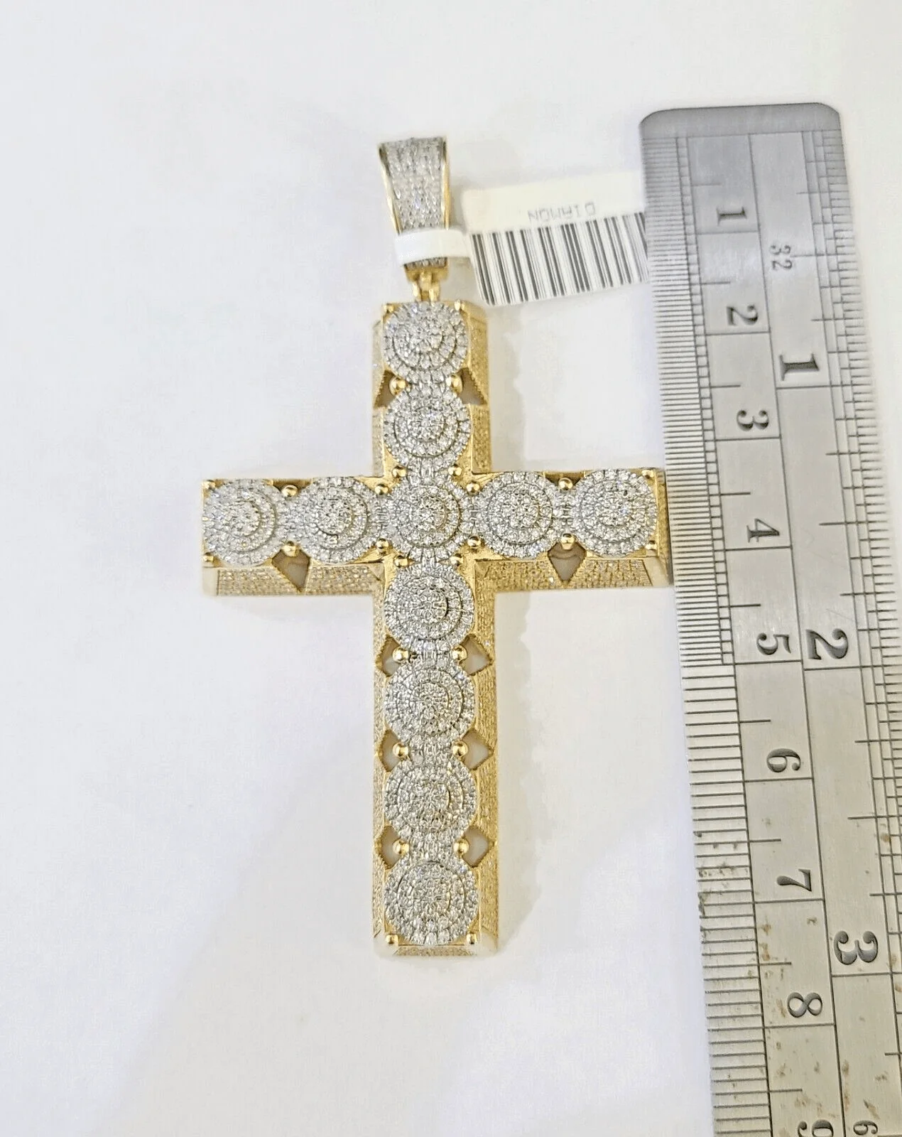 10k Circular Shaped Diamond Cross Charm Made With Yellow Gold And Diamonds - Image 3
