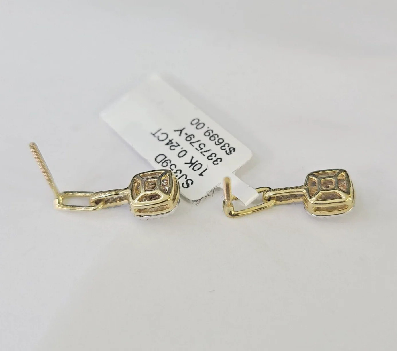 10k Diamond Cushion Earrings Ladies Drop Yellow gold Real Screw-Back studs - Image 5