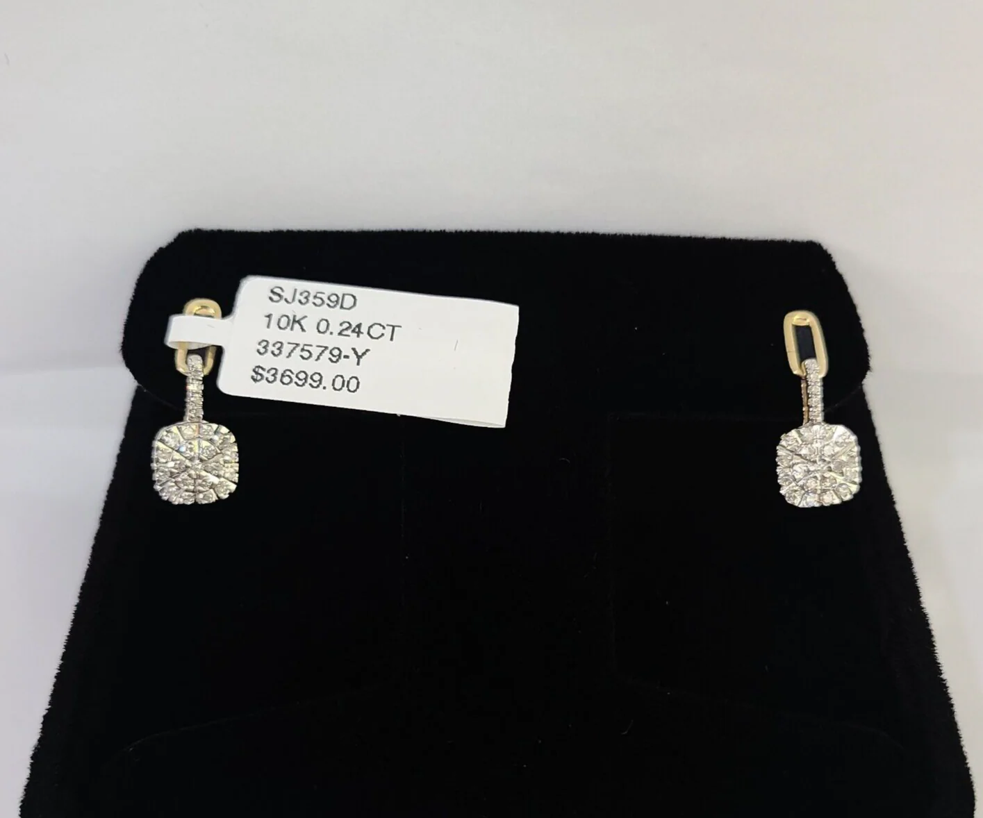 10k Diamond Cushion Earrings Ladies Drop Yellow gold Real Screw-Back studs - Image 6