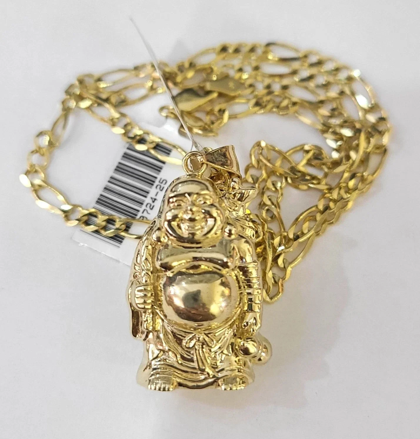 10k Figaro Chain Laughing Buddha Pendant Charm Gold 3mm 20-28 inch SET Necklace - Image 4